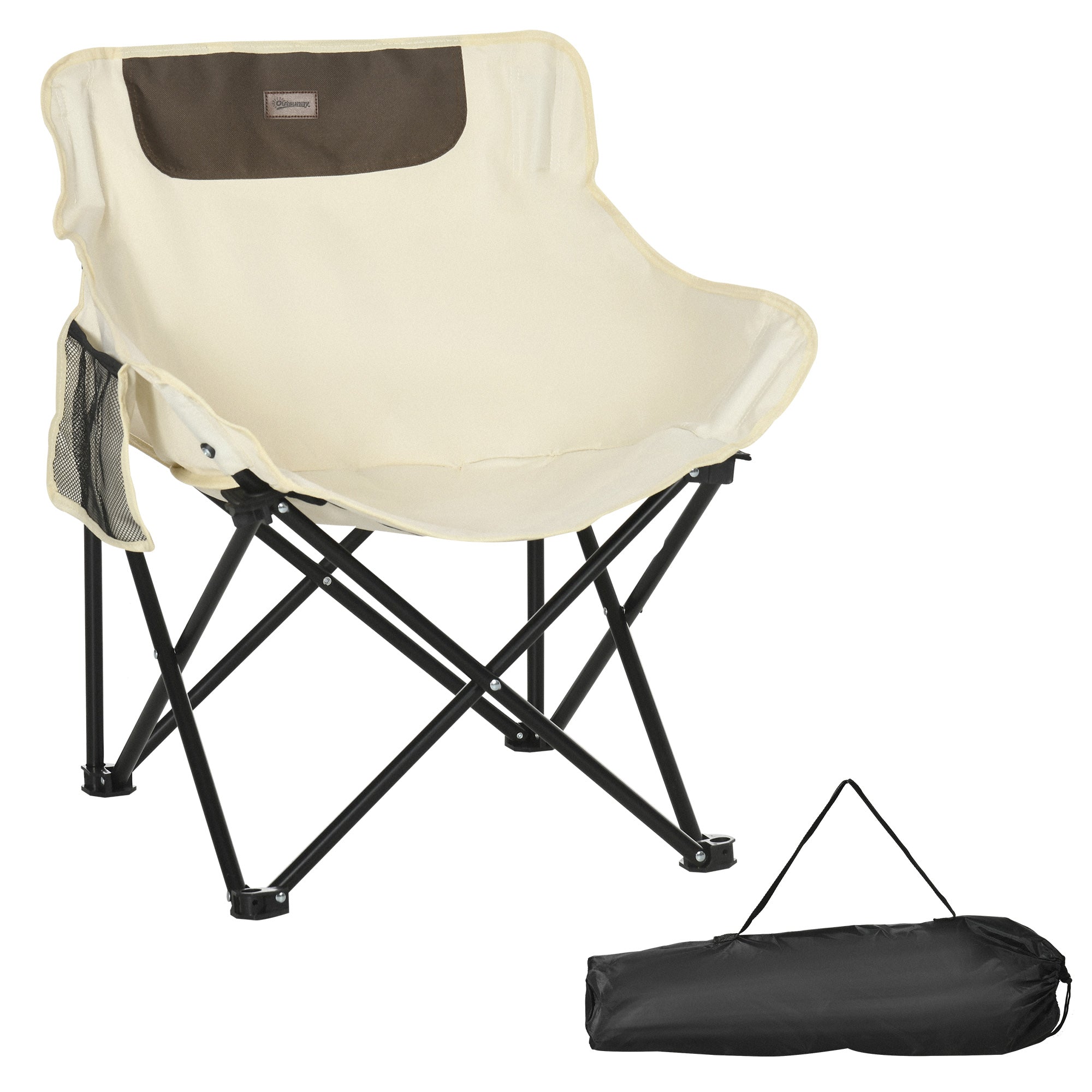 Camping Chair Foldable, Side Pocket Steel Legs, Oxford White
