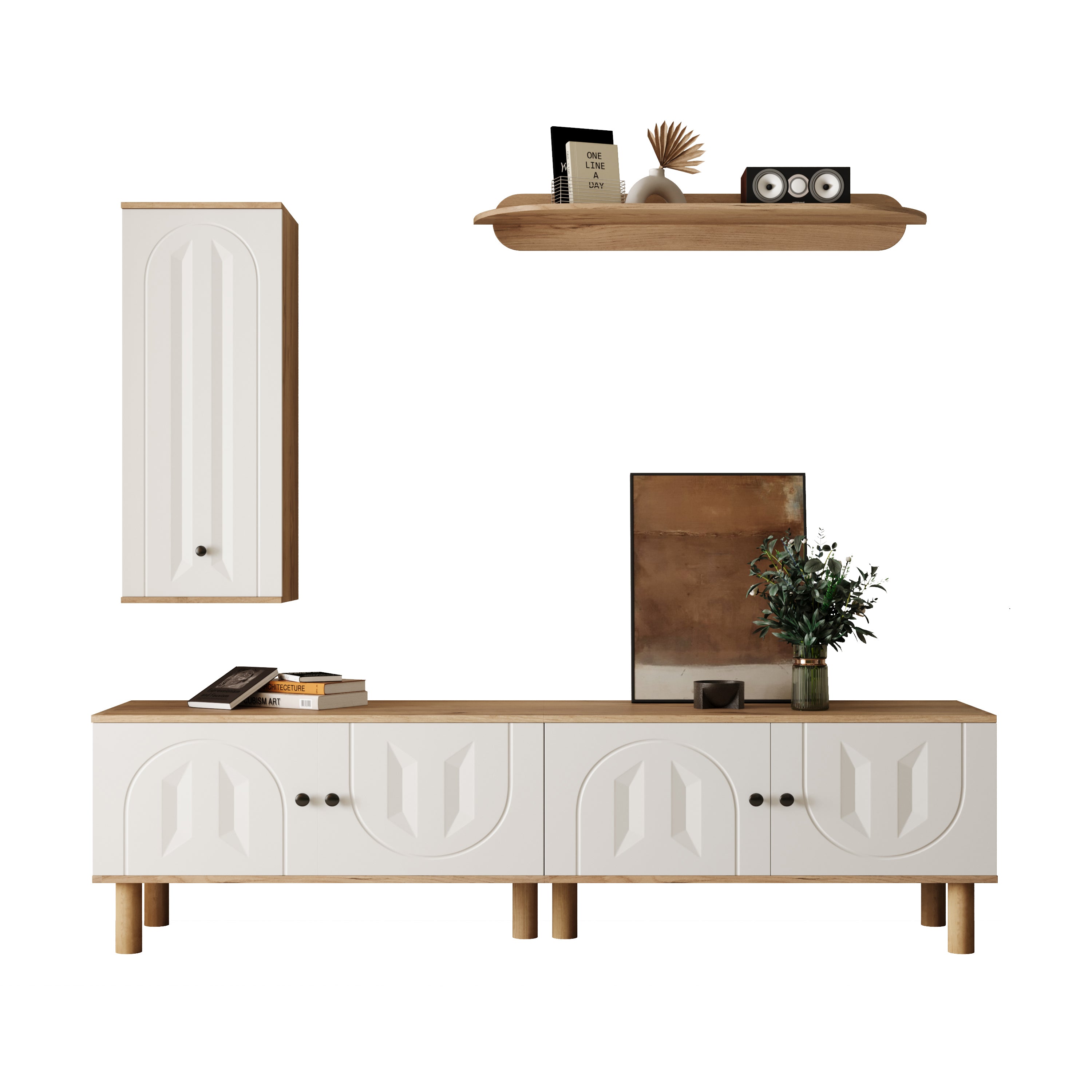 Wall Unit, Highboard Cabinets Shelf, White Wood