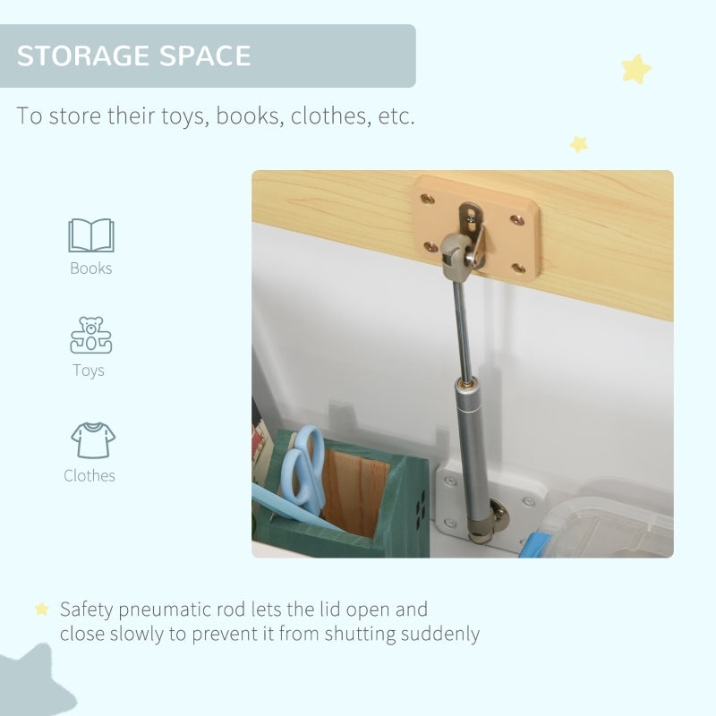 2 In 1 Wooden Toy Box Seat Storage Bench with Safety Pneumatic Rod, White Engineered Wood