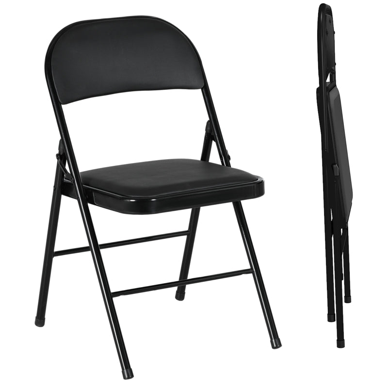 Set of Two Folding Chairs Cushioned Black