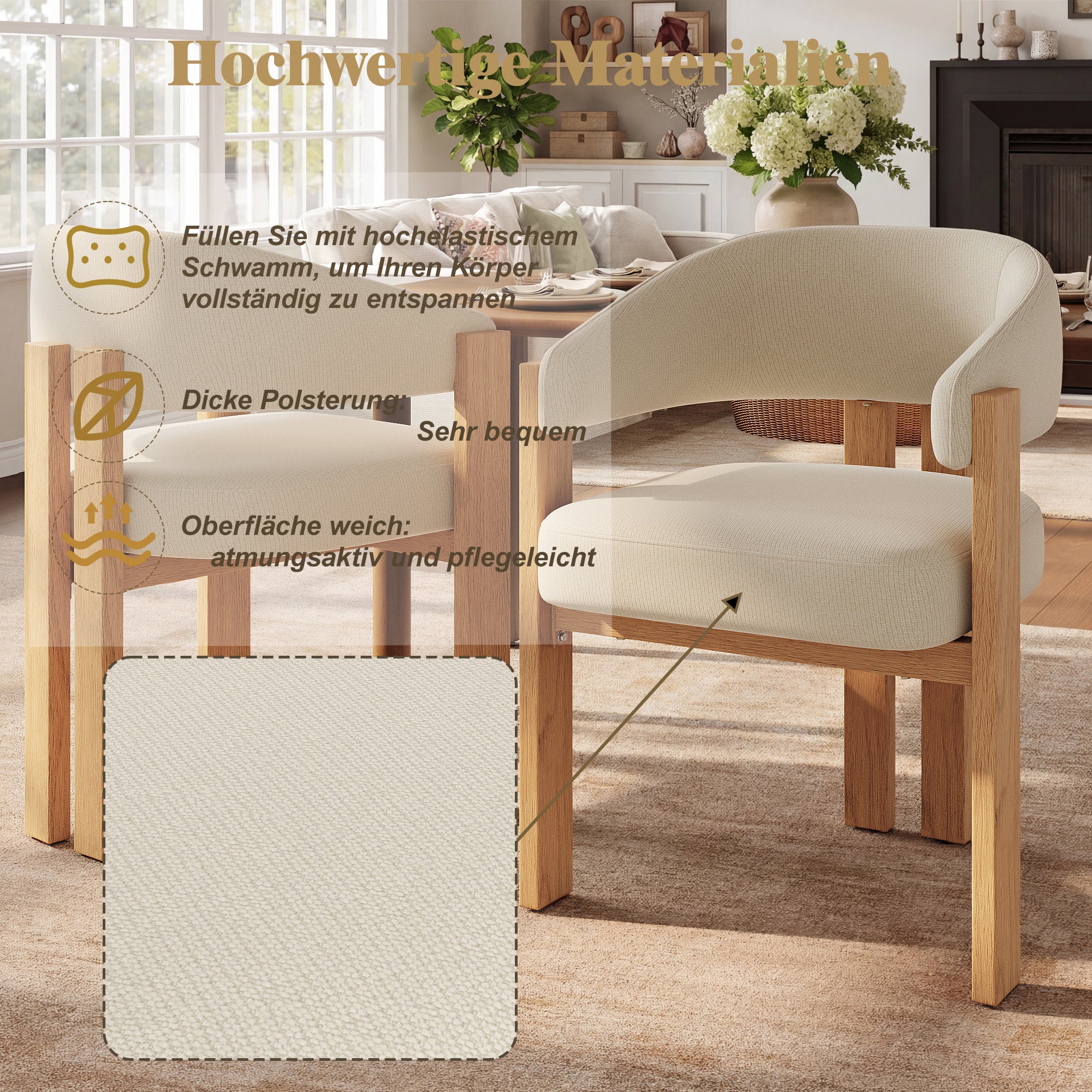 Ergonomic Dining Chair, Thick Padding and Iron Legs, Set of 4, Wood Look