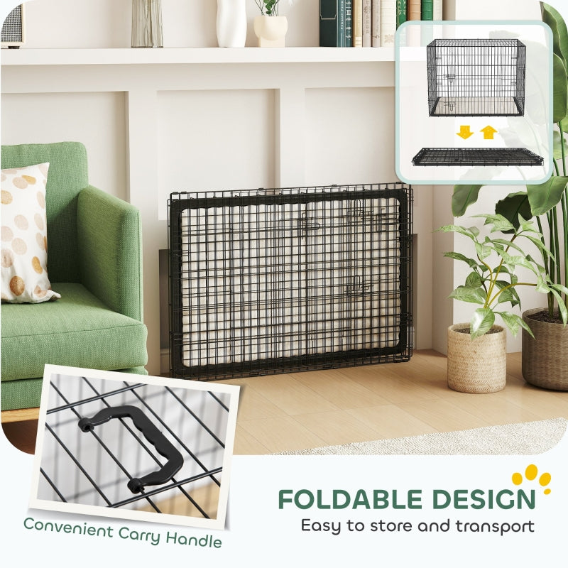Foldable Dog Crate with 2 Doors, Tray, Soft Cushion, Black