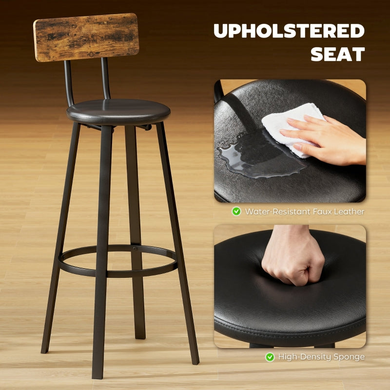 Set of Two Bar Stools Industrial-Style Faux Leather Brown/Black