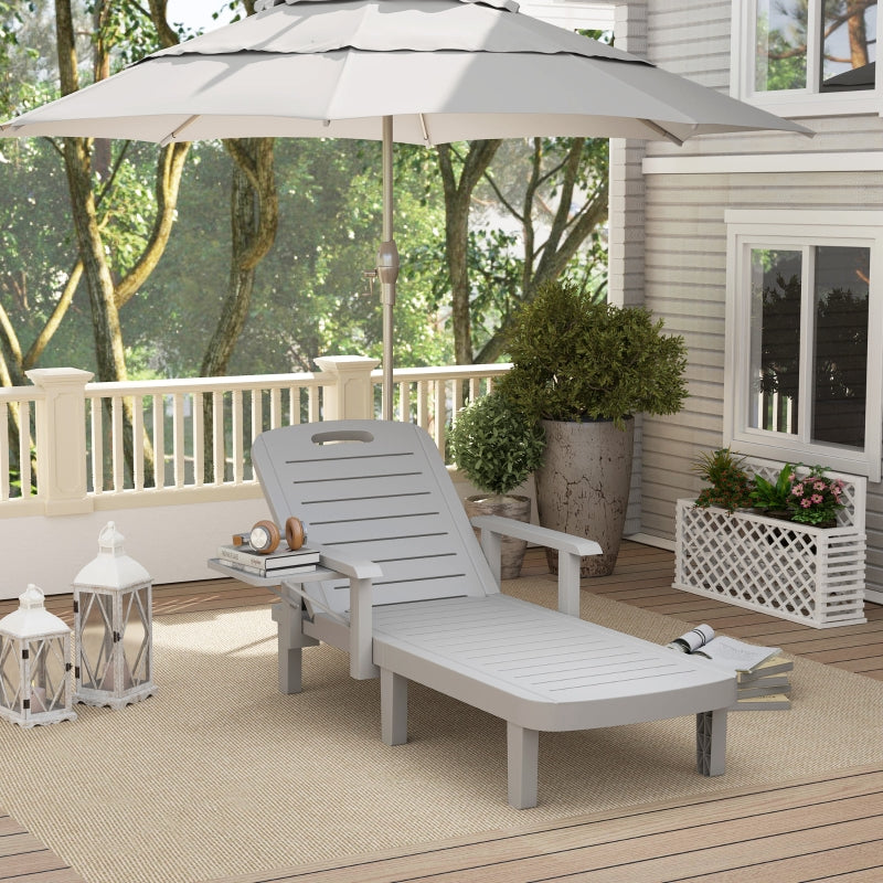 Sun Lounger Side Table 5-Position Adjustable Backrest - Light Grey