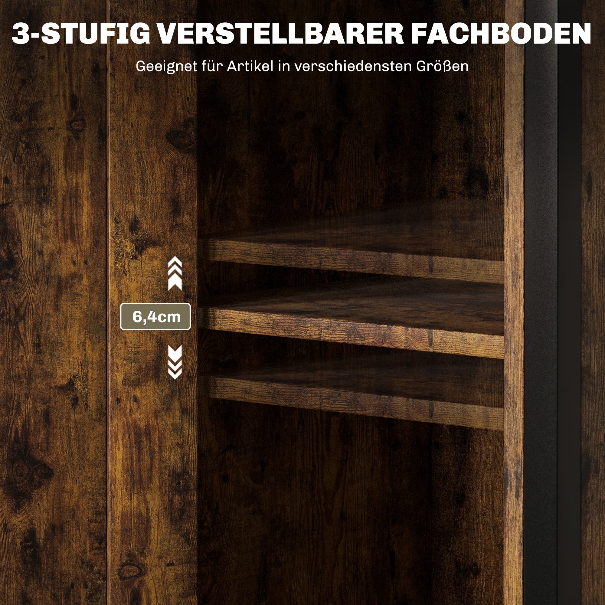 Side table, coffee table with adjustable shelf, industrial design, rustic brown