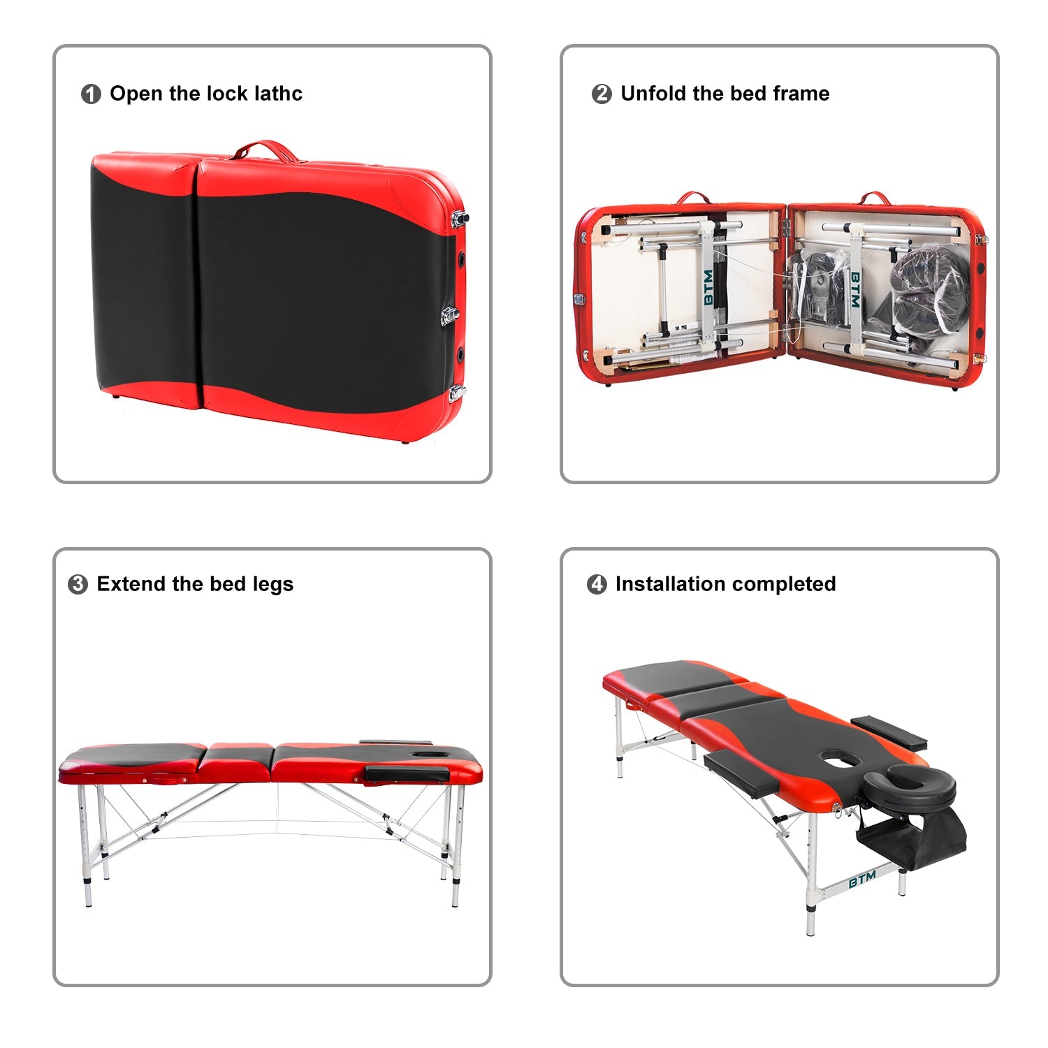 Massage Table Couch Bed Aluminium Deluxe Lightweight Professional Beauty Tattoo Spa 3 Section with Premium PU Leather and 5 cm High Density Multi-Layer Foam Headrest Arm support and Carrying Bag, Red