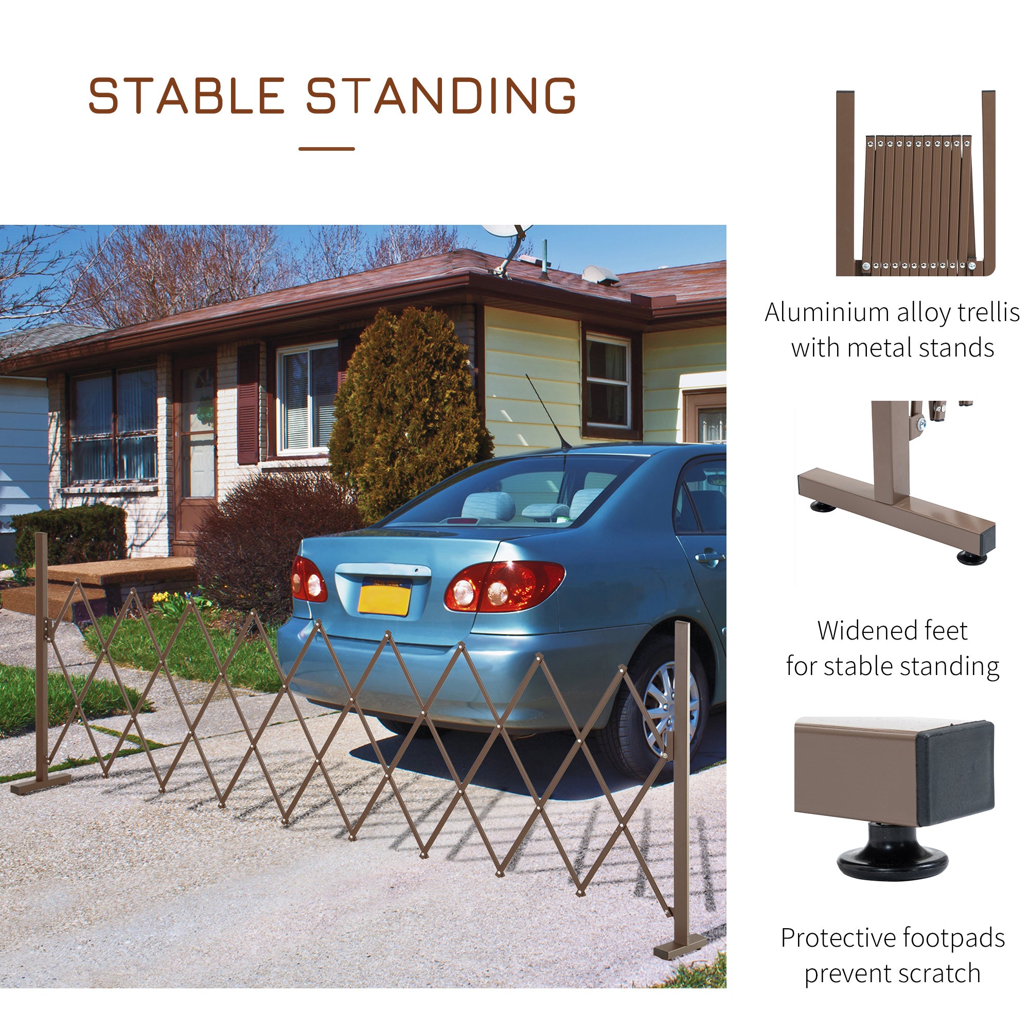 Extendable Scissor Gate Barrier Gate 35-300cm H103.5cm Aluminum Brown