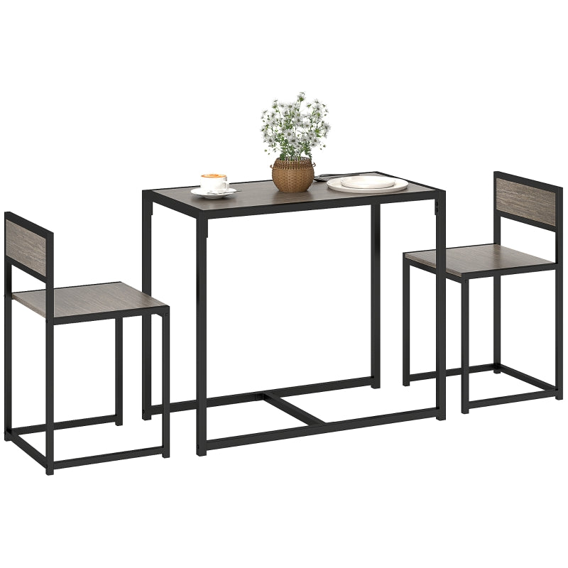 Dining Table and Chairs Set, Rectangular Space Saving Table and 2 Chairs, Steel Frame, Grey