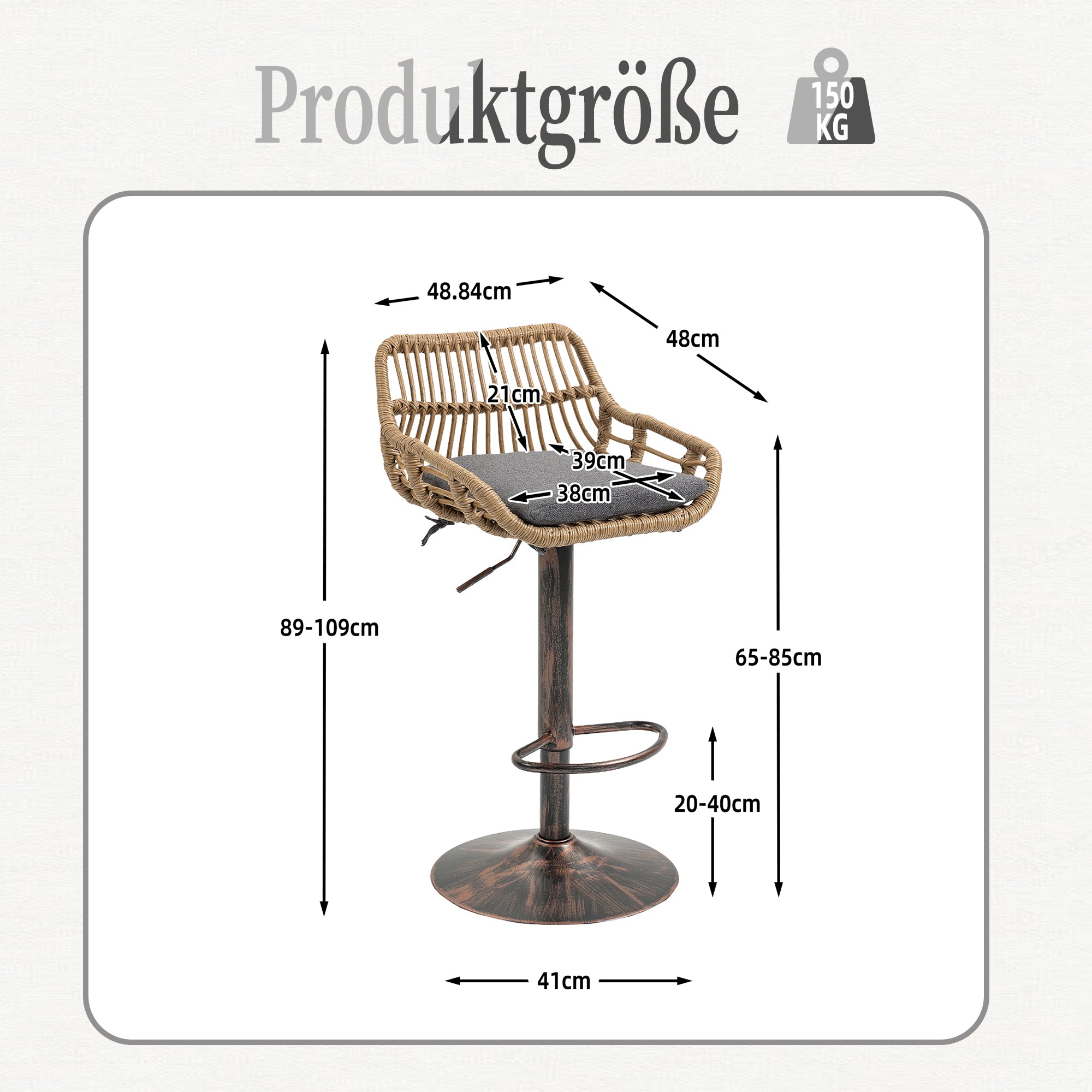 Modern Bar Stool Set of 2, Adjustable, Footrest, Gray