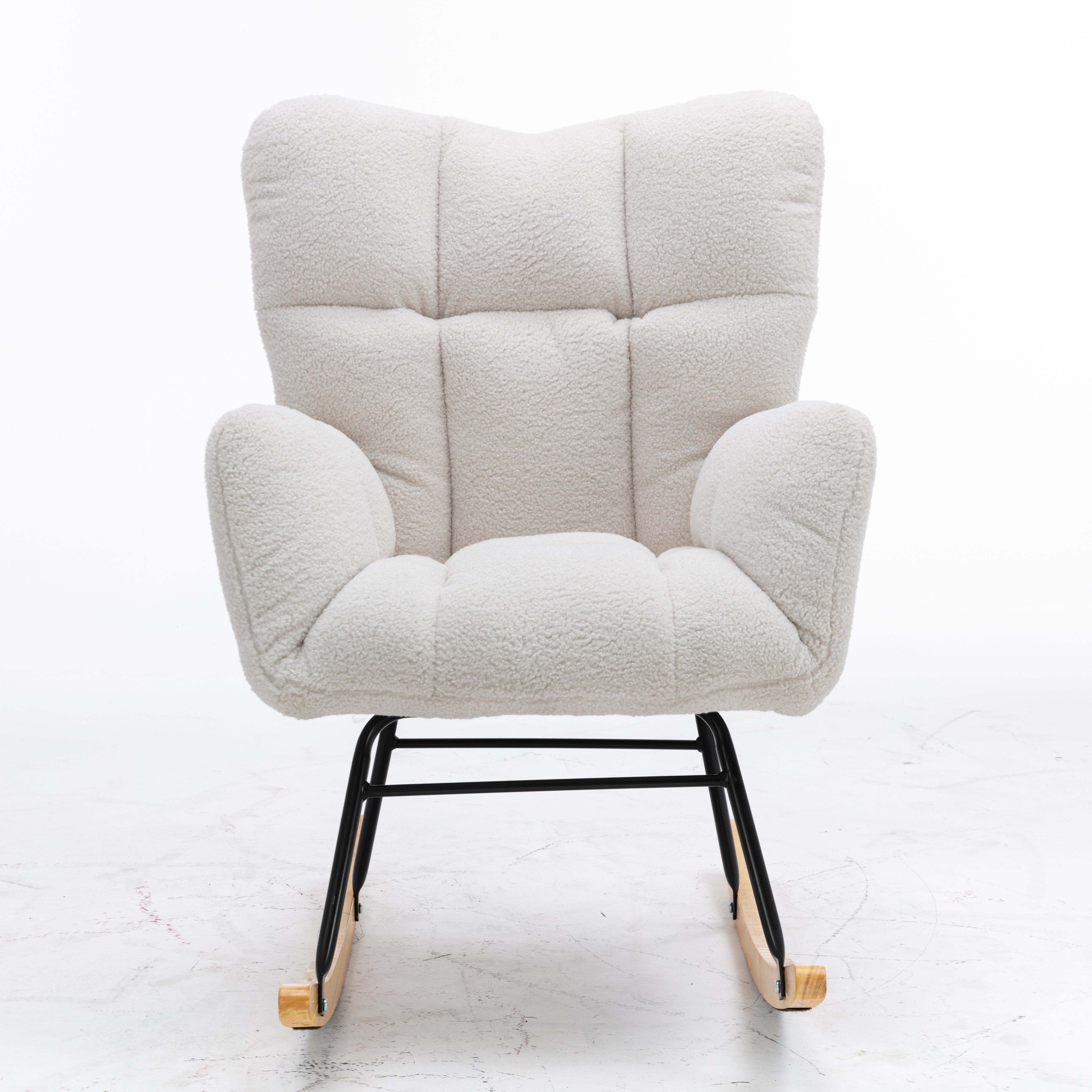 Mid Century Modern Rocking Chair with Tufted Cover, Padded Seat, White