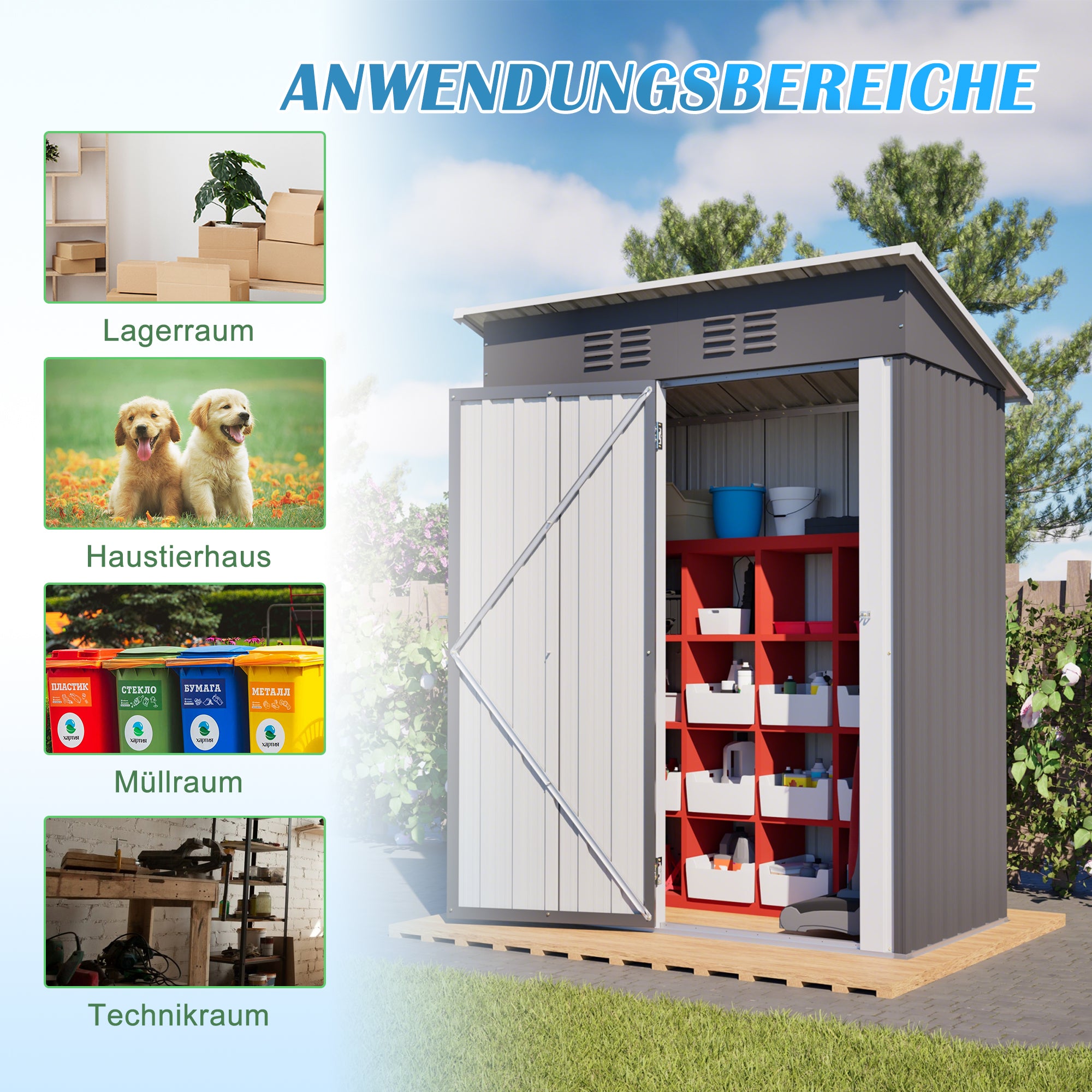 Garden Shed Flat Roof, 152x84x182 cm Tool Shed with Lockable Door, Dark Grey