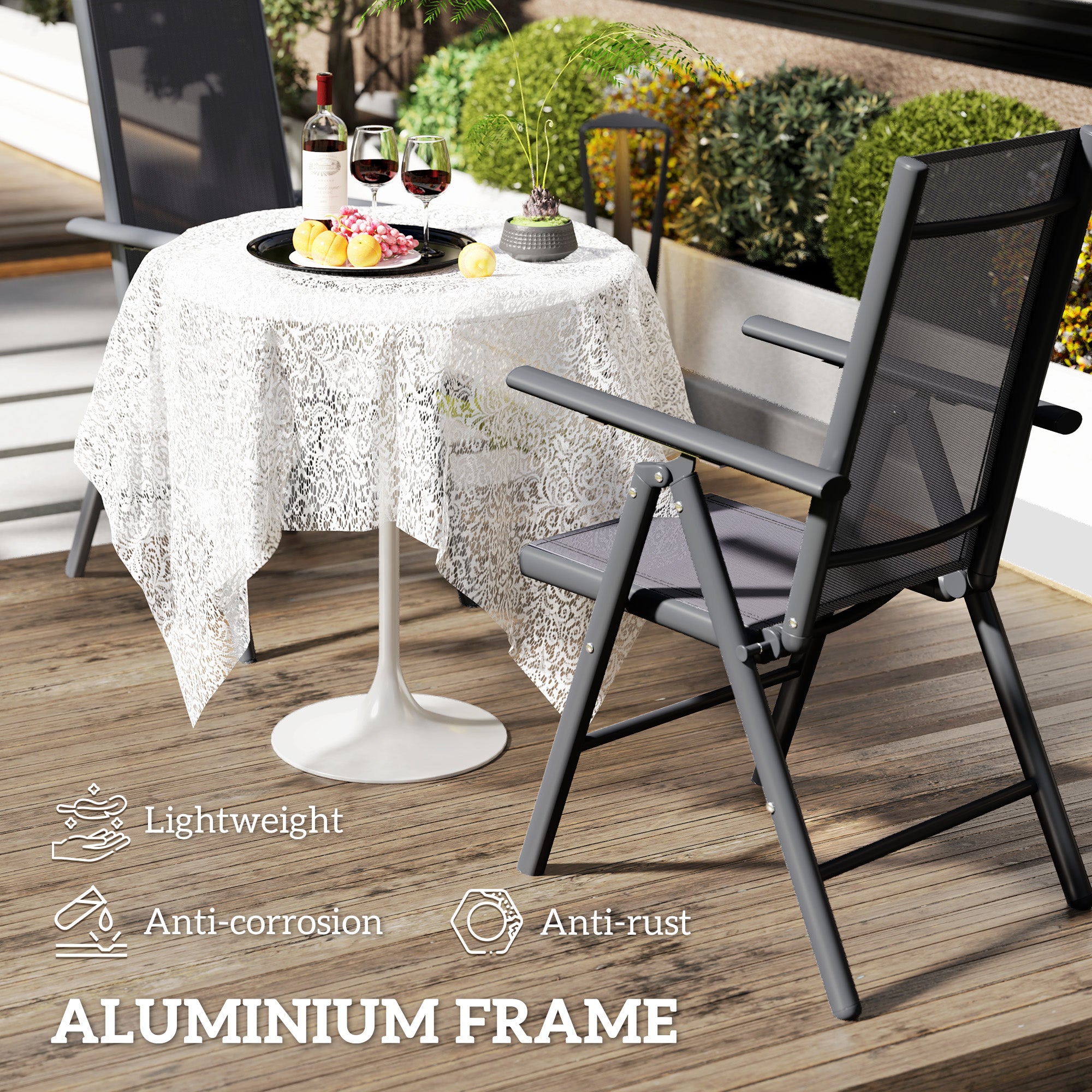 Set of 2 Folding Chairs, Aluminium Frame Outdoor Camping with Mesh, Dark Grey
