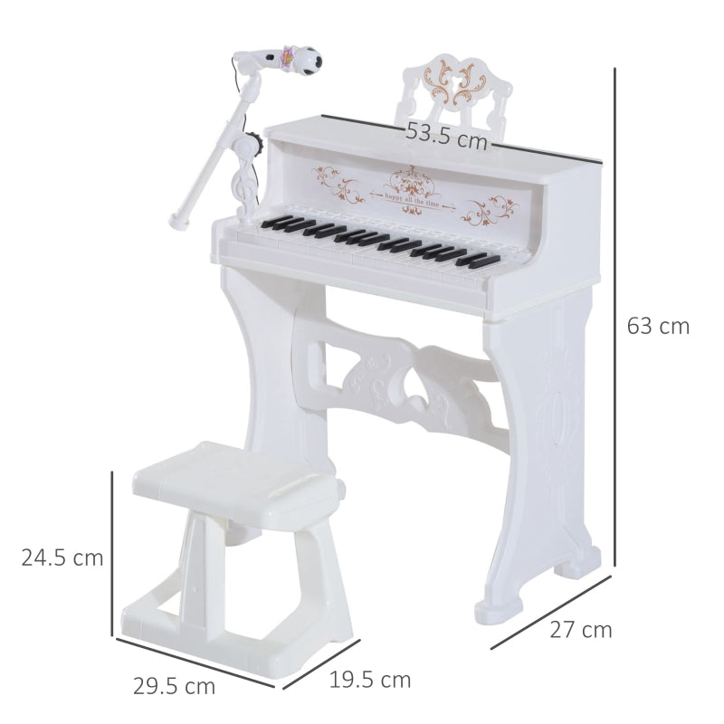 Kids Piano Mini Electronic Keyboard Educational Toy Set w/Stool & Microphone White
