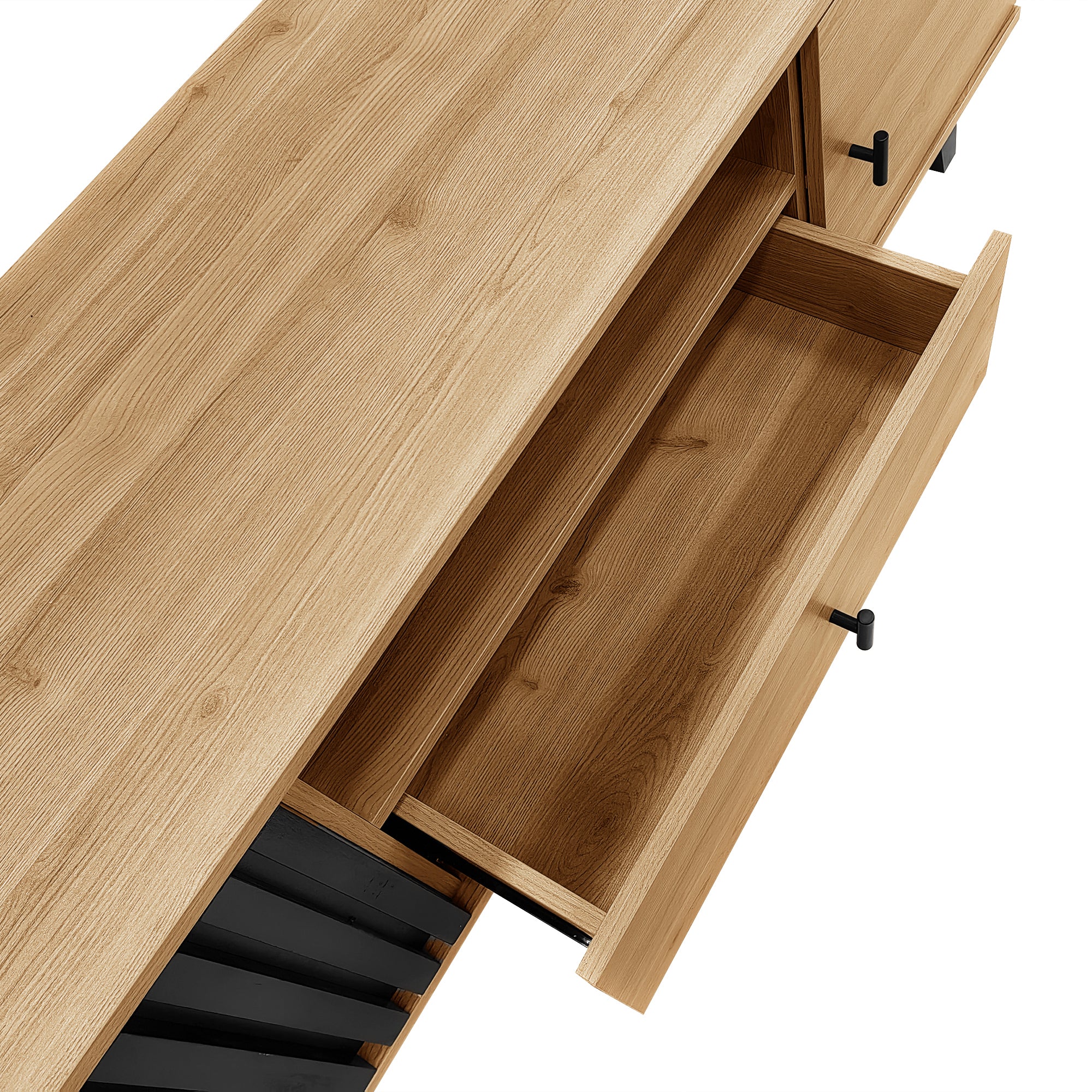 TV Cabinet, 170cm Lowboard with Drawers, Wood and Black