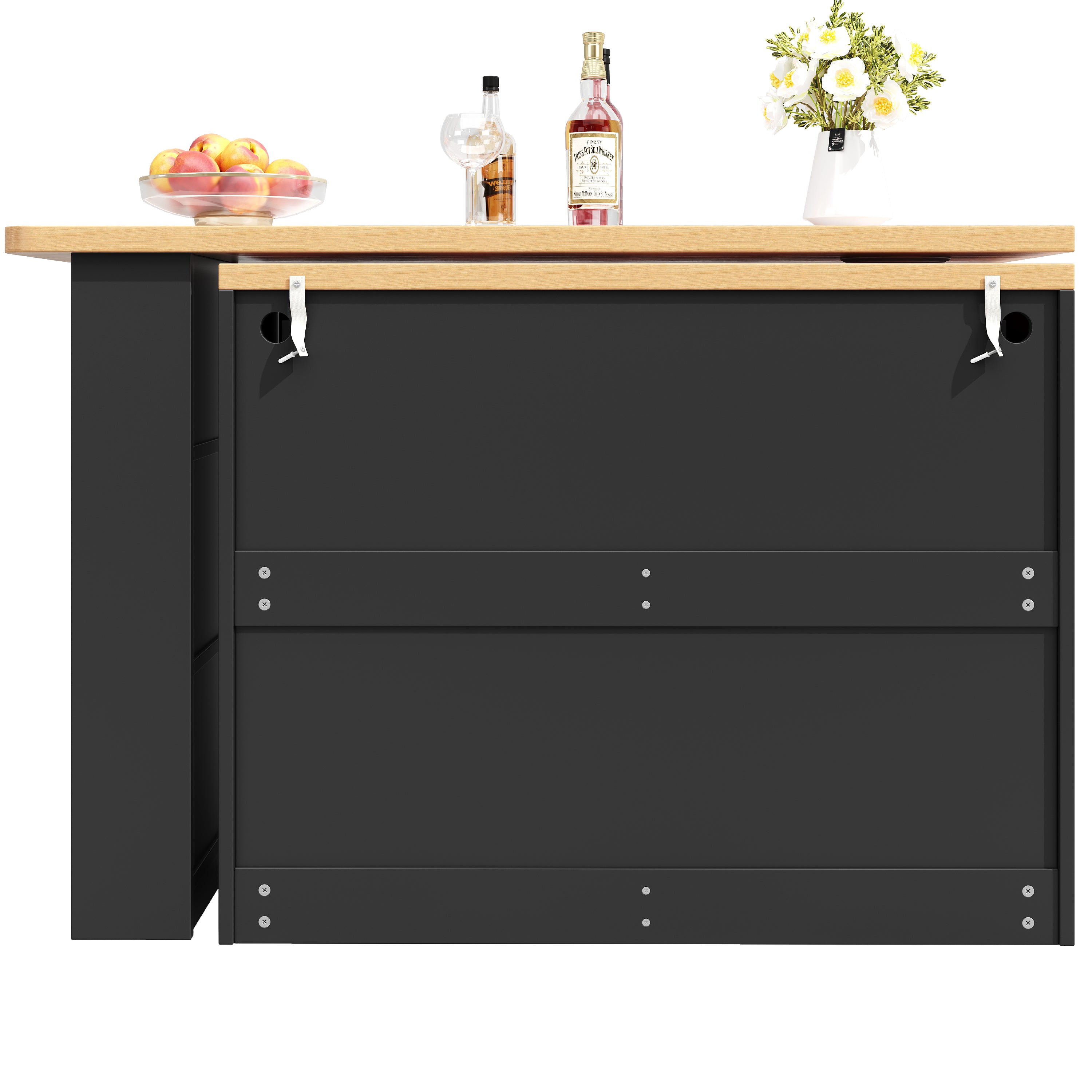 Extendable Bar Table 360° Rotating Storage LED 135-203cm - Black