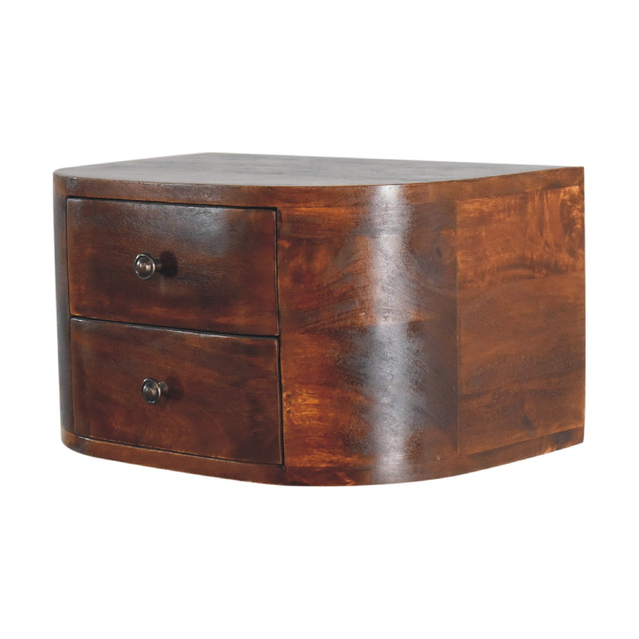 Lunar Floating Bedside, 2 Drawers, Solid Wood Dark Brown