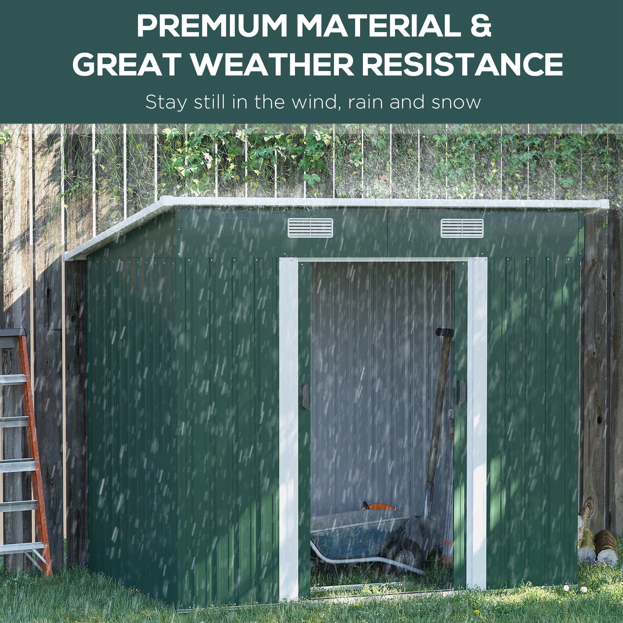 Outdoor Storage Shed 7 x 4ft with Foundation Kit, Metal Green