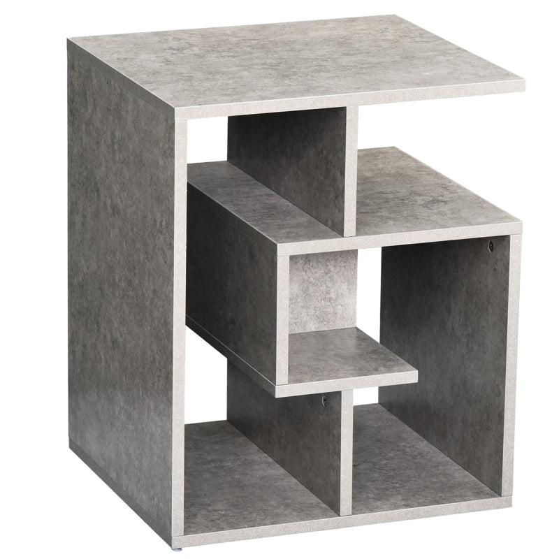 Side Table, 3 Tier End Table with Open Storage Shelves, Cement Colour