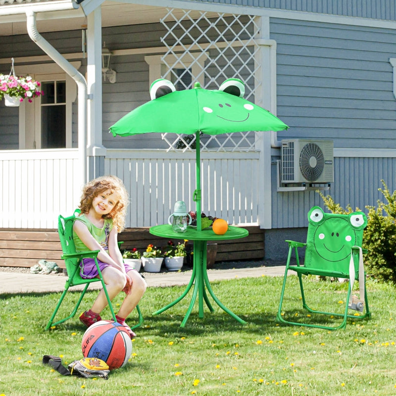 Kids Folding Picnic Table Chair Set with Parasol, Green
