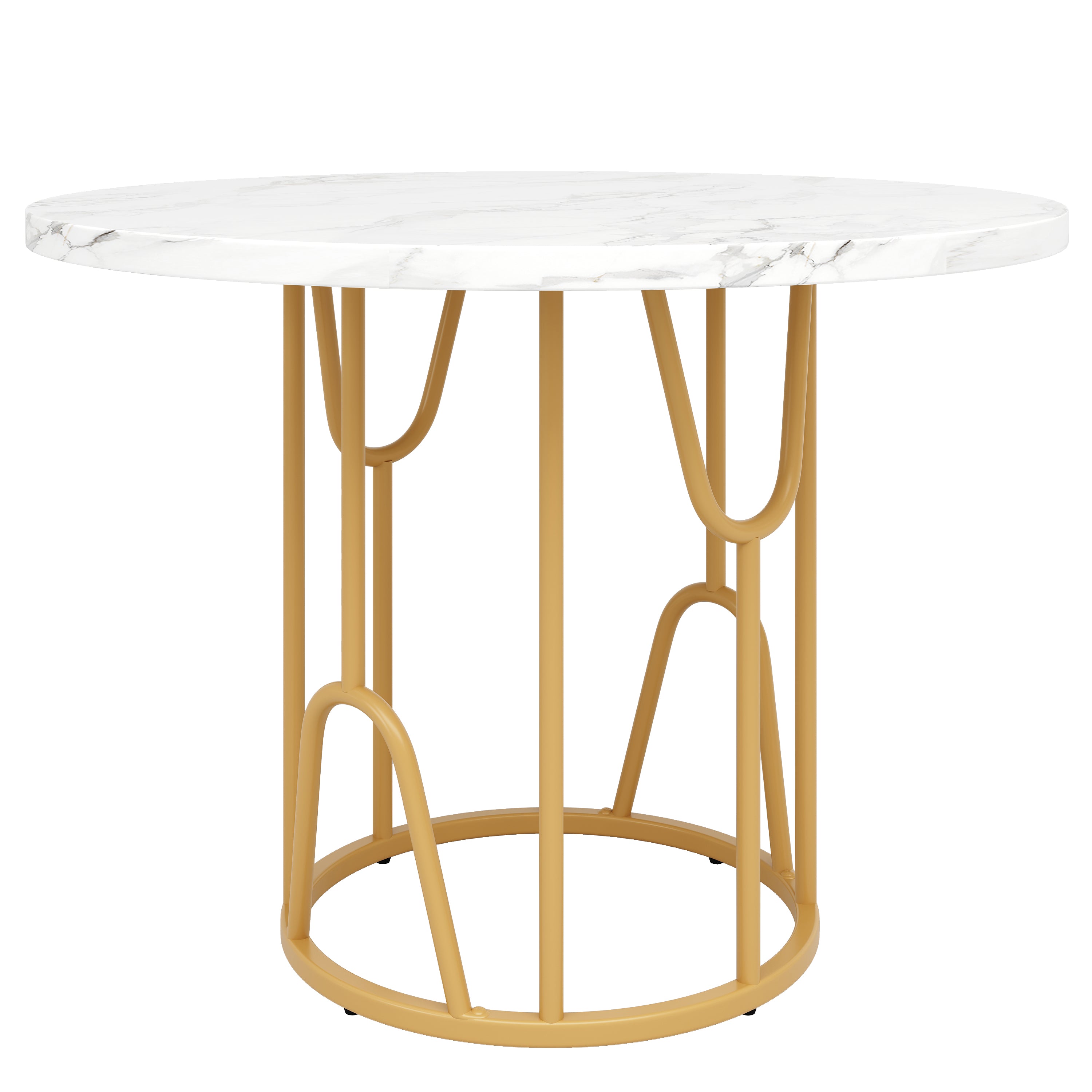 Round Dining Table 80cm 4-6 Seater Marbled MDF Gold Legs