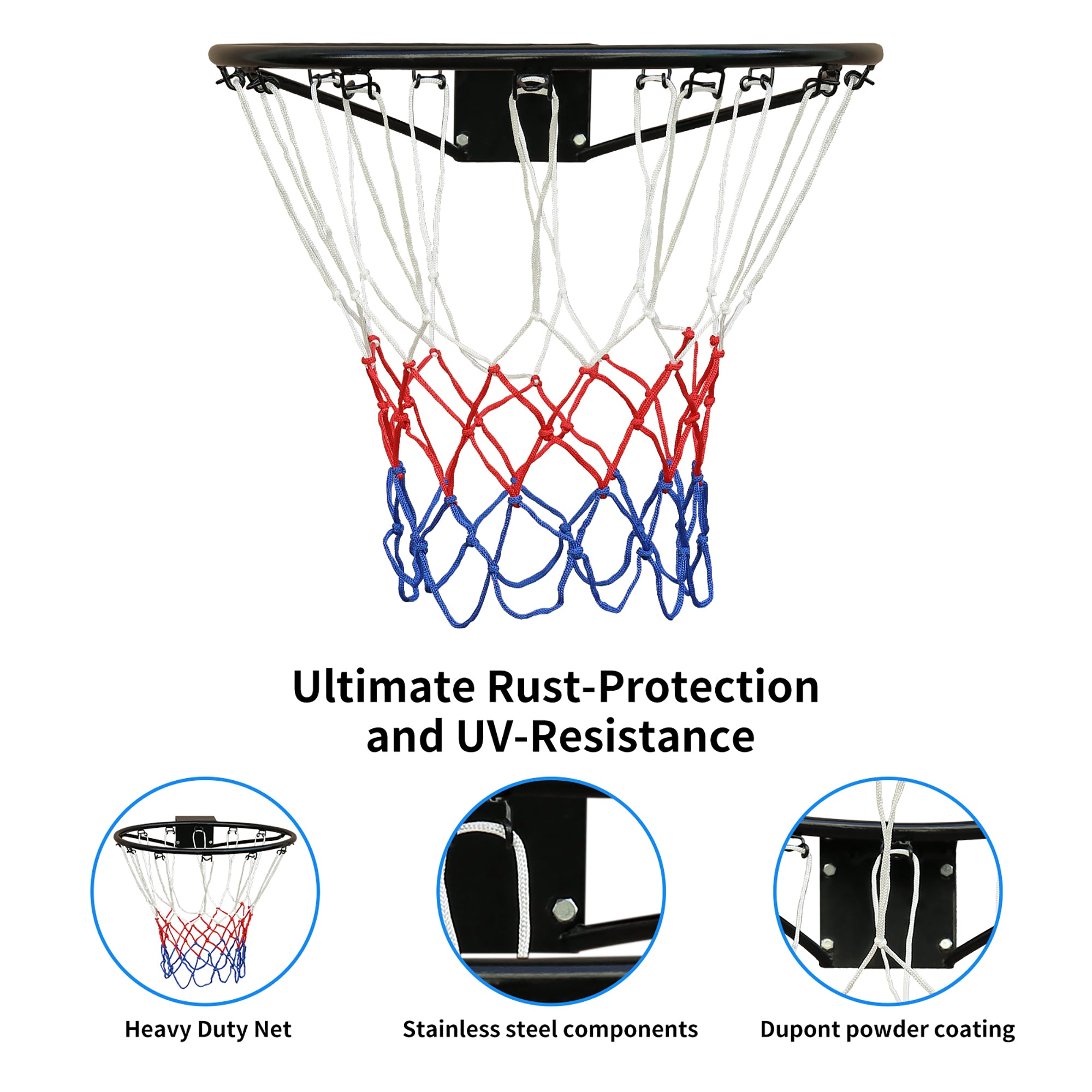 Basketball Rim, Durable Steel Weather-Resistant, Black