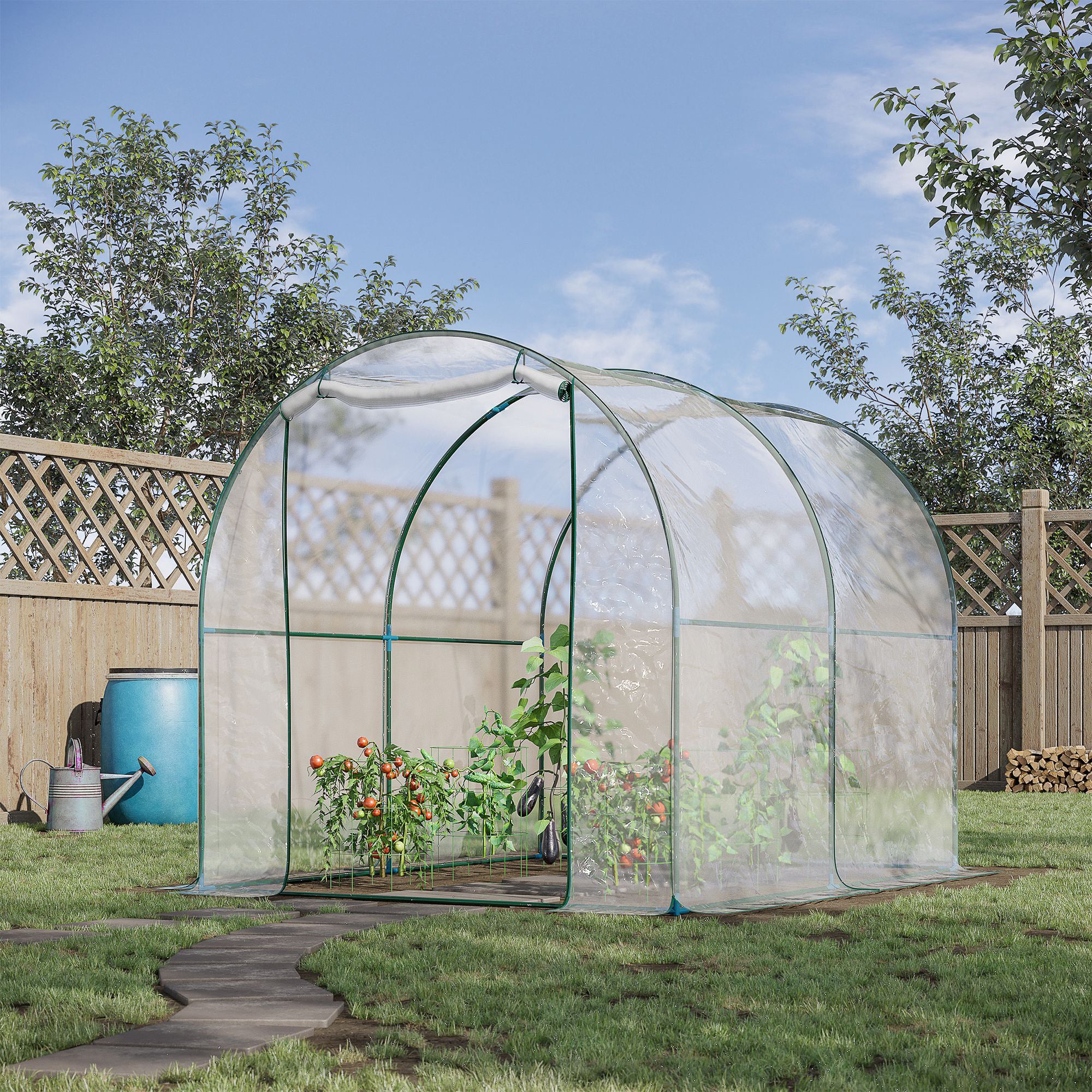 Walk-in Polytunnel Greenhouse Roll-up Door Transparent 2.5 x 2m PVC Cover