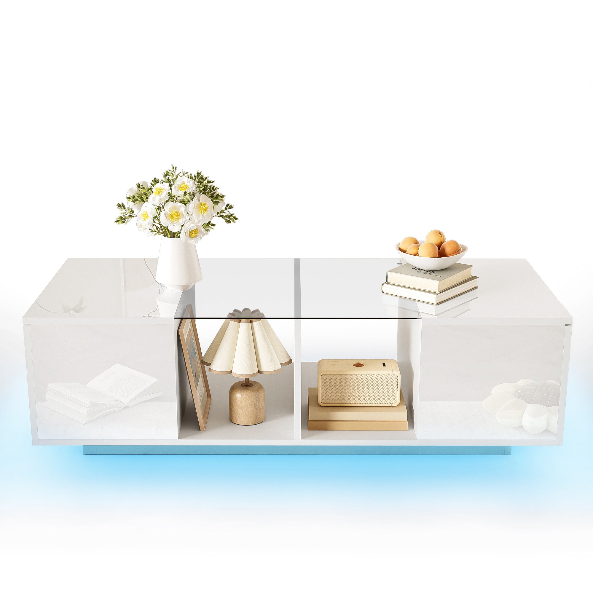 Modern Coffee Table with LED Lighting, High-Gloss, White
