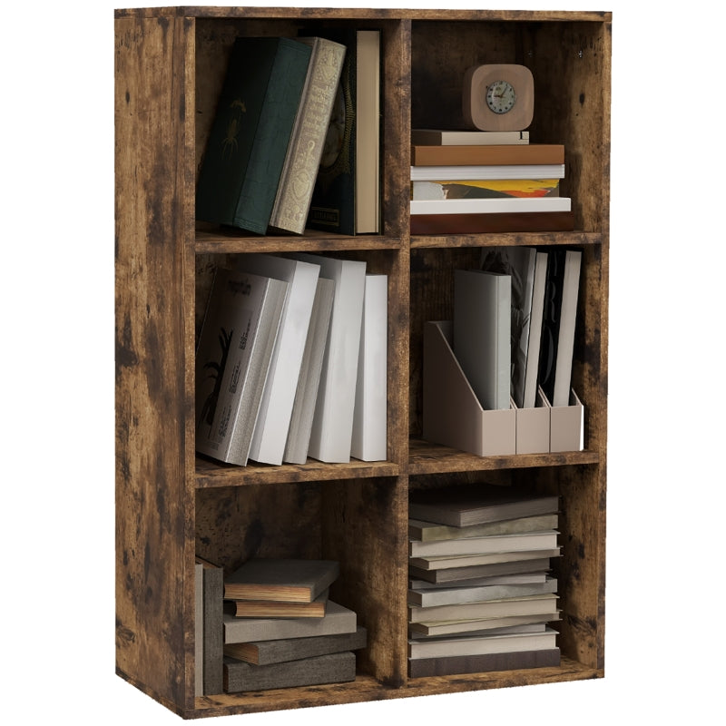 Six-Cube Bookcase Storage Unit Rustic Brown Wood Effect