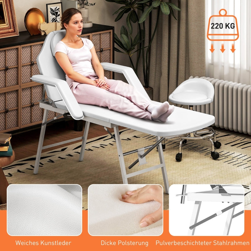Massage Table, Folding Portable, Faux Leather, White