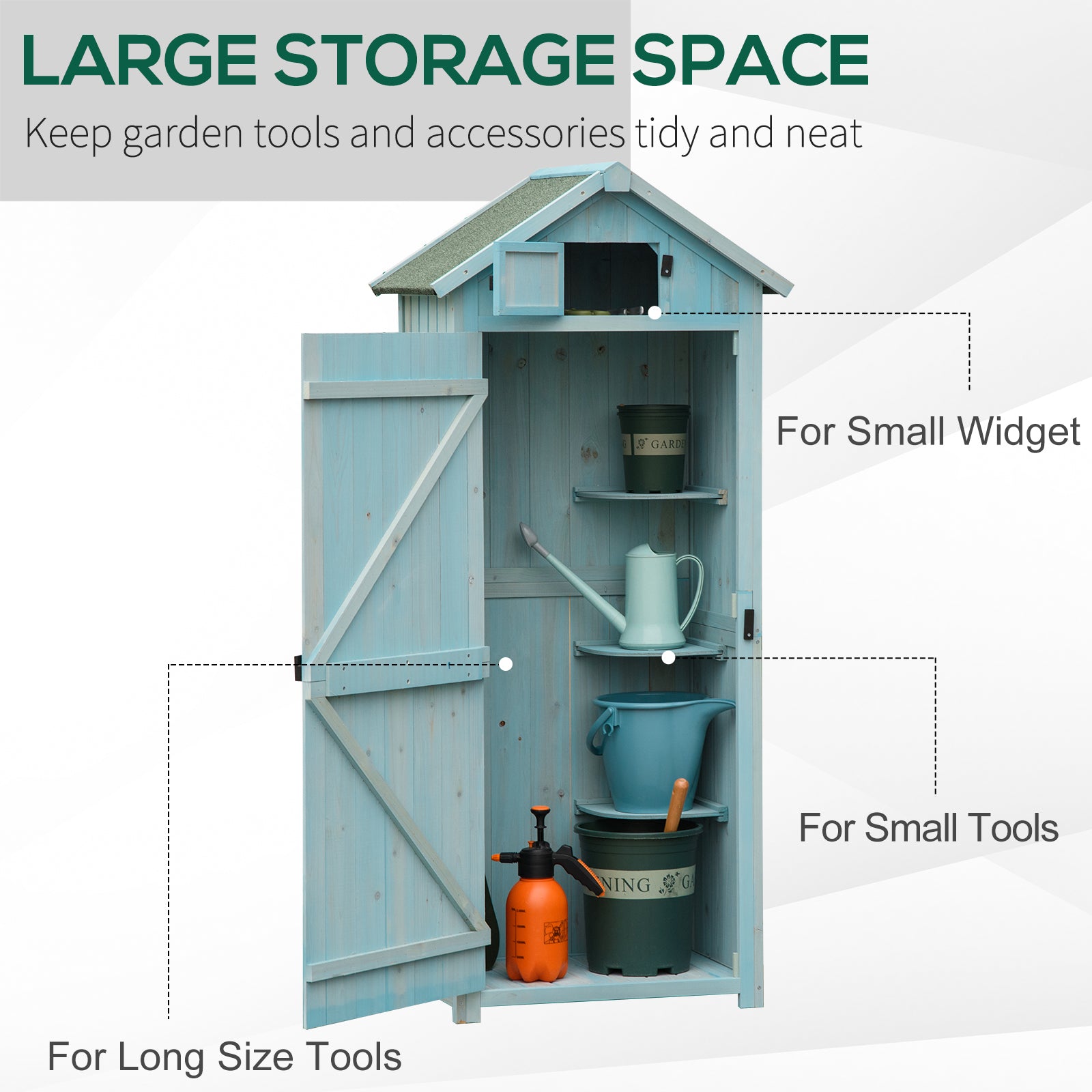 Garden Shed Vertical Utility 3 Shelves Wood Blue