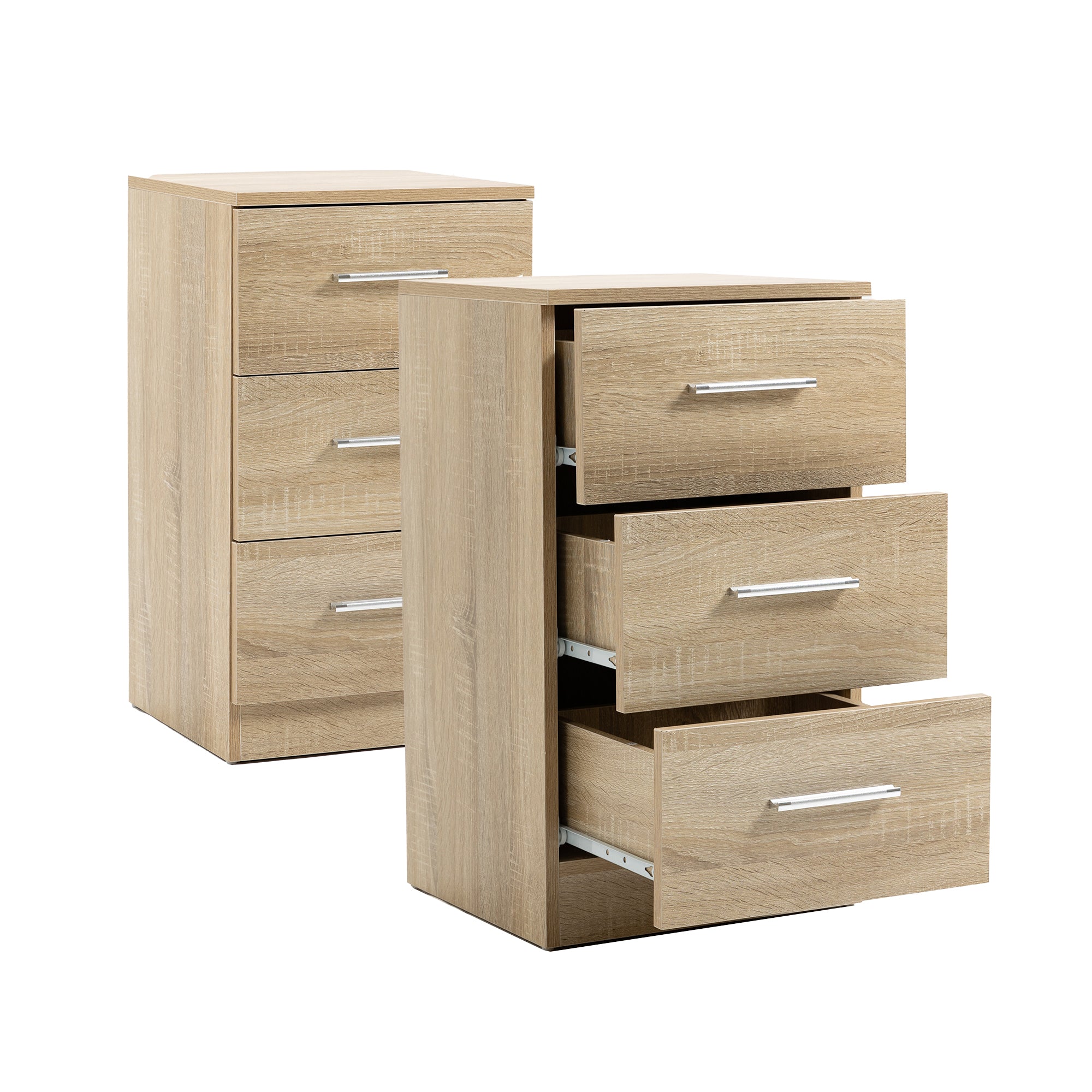 Bedside Tables, Set of 2 with 3 Drawers, Chipboard, Natural Color
