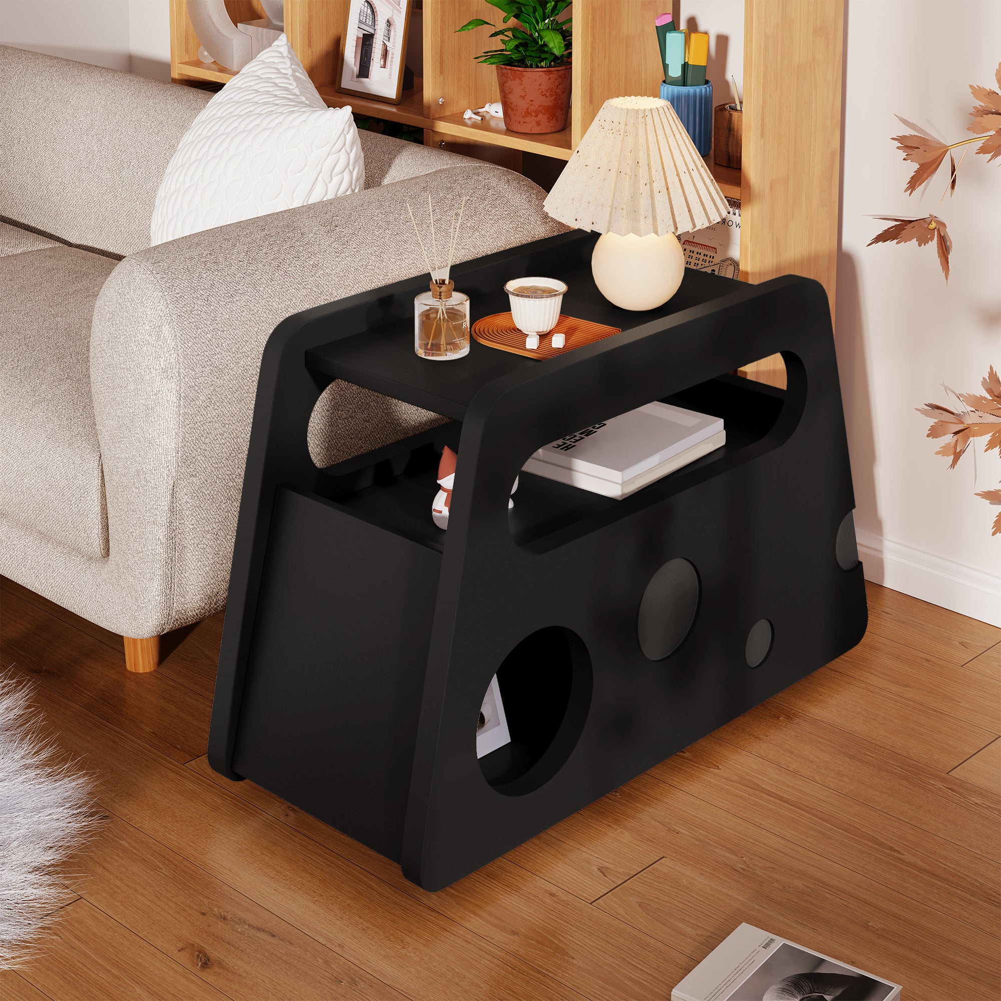 Sideboard, Mobile Space-Saving Side Table, Black