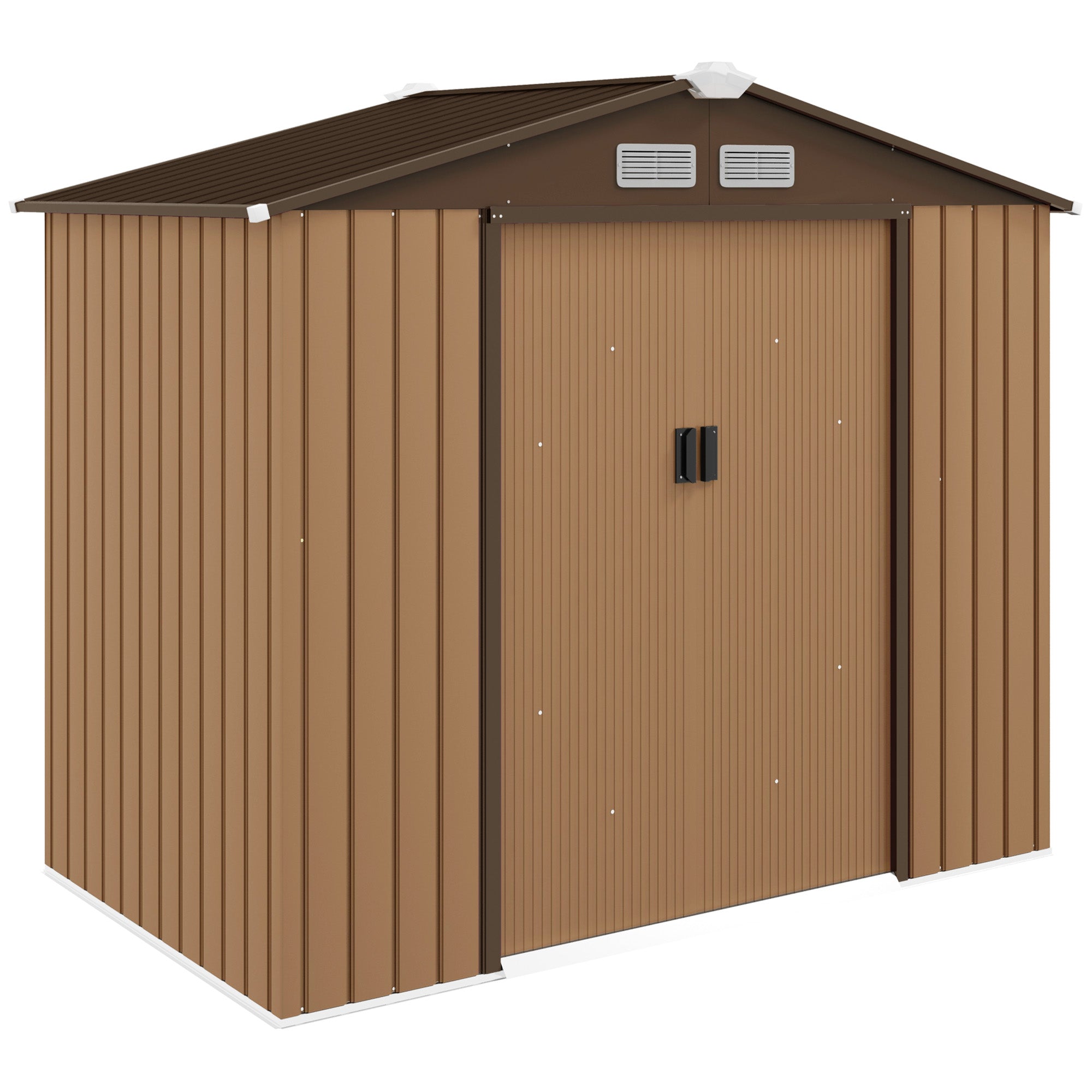 Metal Garden Tool Storage Shed, 7 x 4ft Lockable with Foundation and Vents, Light Brown