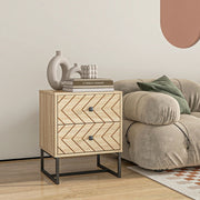 Bedside Table Nightstand Two-Drawer Zig Zag Storage Natural