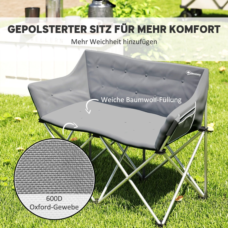 Folding Chair 2 Seater Camping with Armrests Side Pocket, Padded