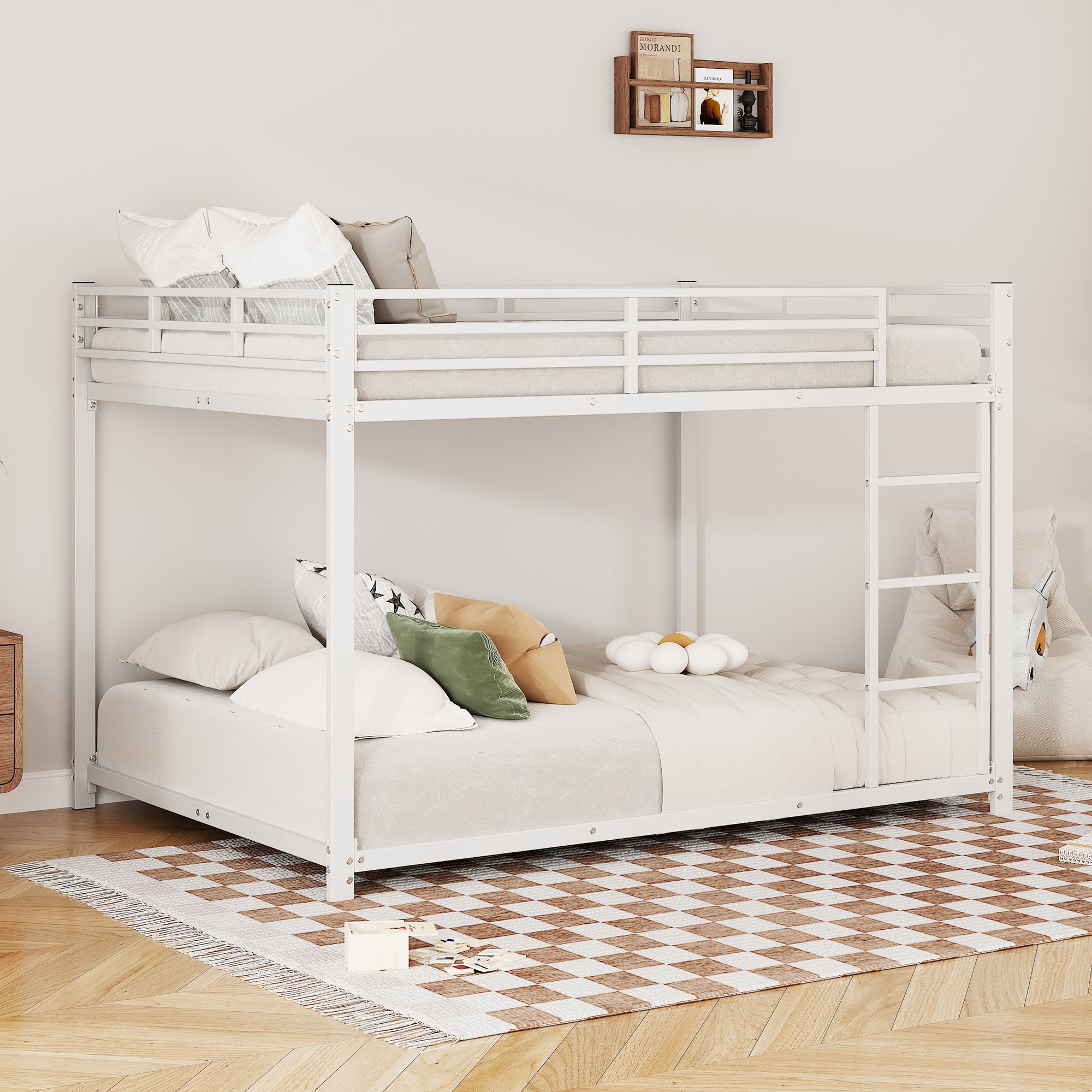 Bunk Bed, 140*200 Classic Iron Frame Children's Bed, White
