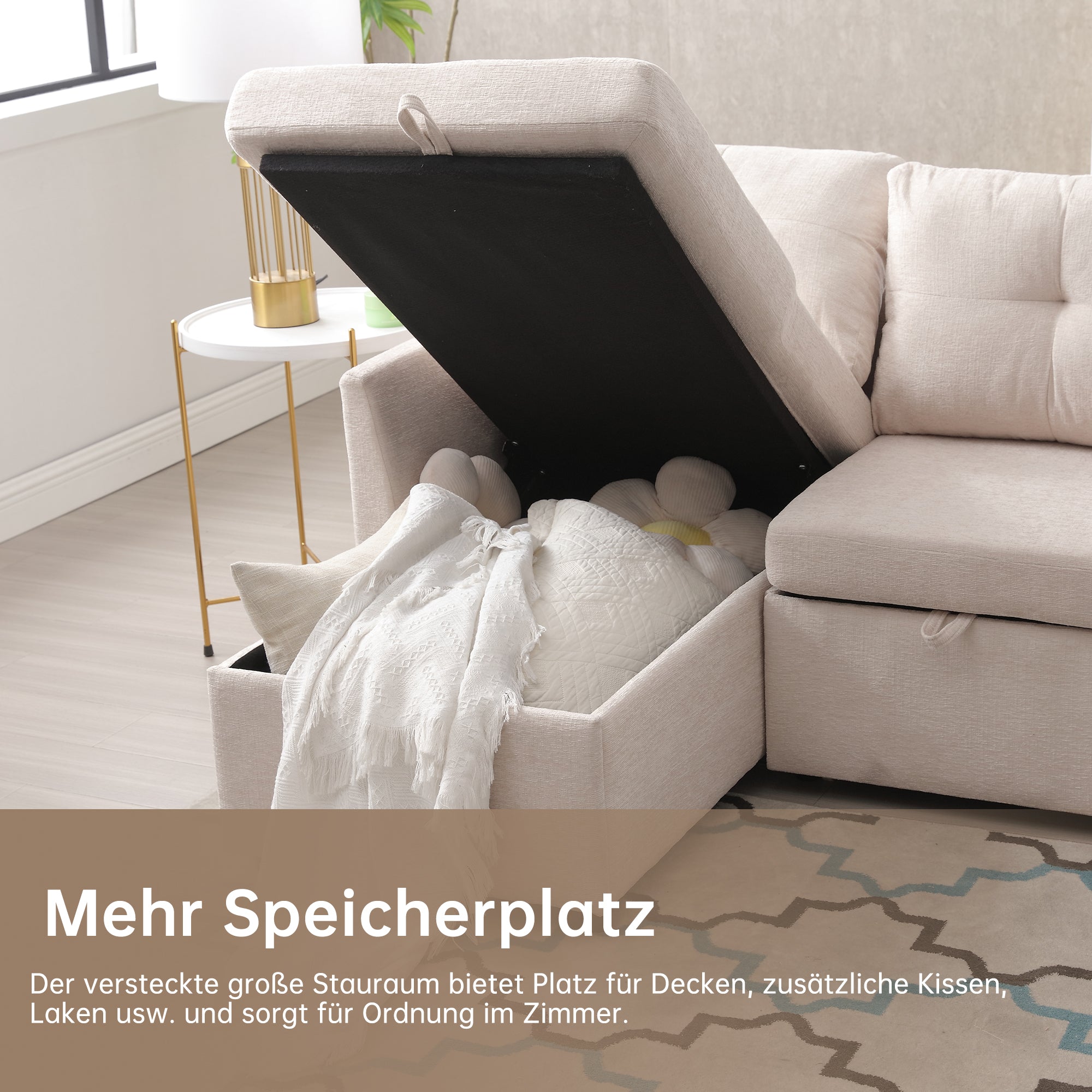 Sofa Bed, Multi-functional with Storage & Pull-out, Chaise Lounge Interchangeable, Modular L-Shaped Sectional