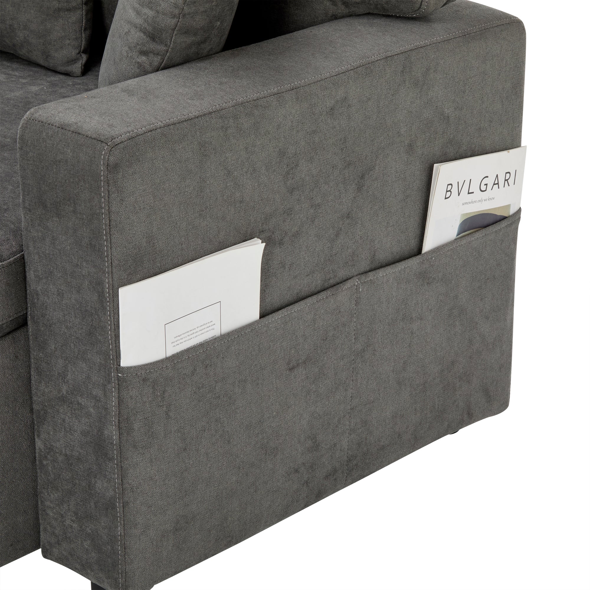 Corner Sofa Bed L-Shaped Extendable with Storage, Dark Grey