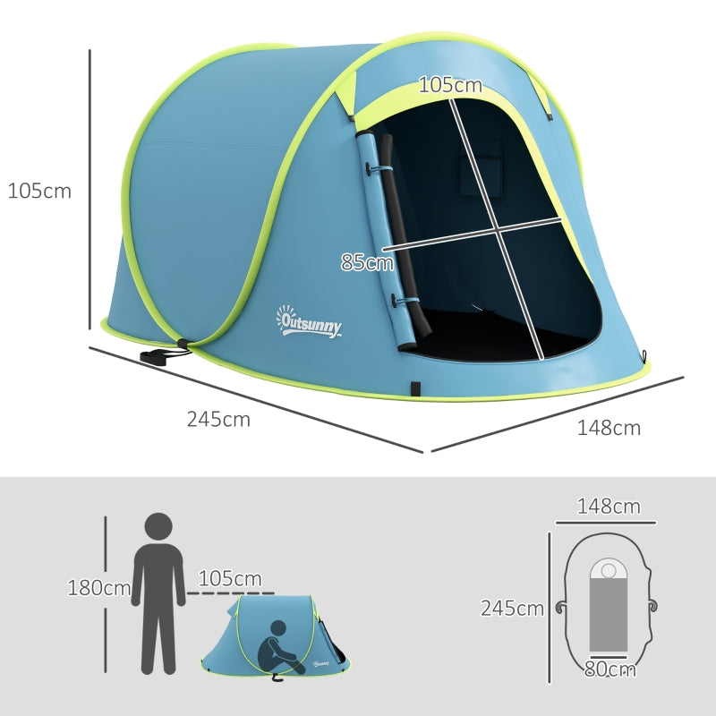 Two-Man Pop-Up Dome Tent Water-Resistant with Accessories Blue