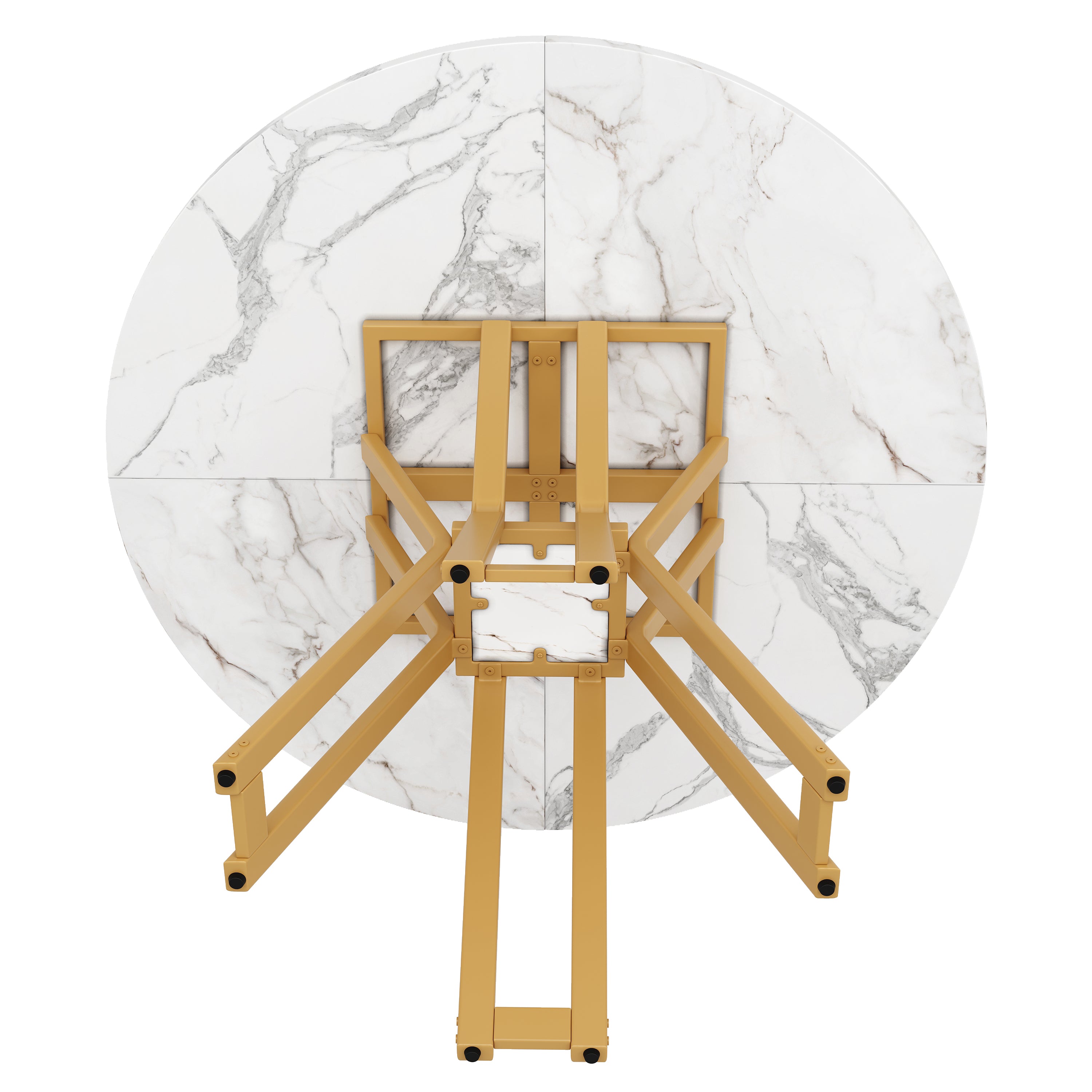 Round Dining Table 100cm 4-6 Seater Luxurious Gold Legs Marbled MDF