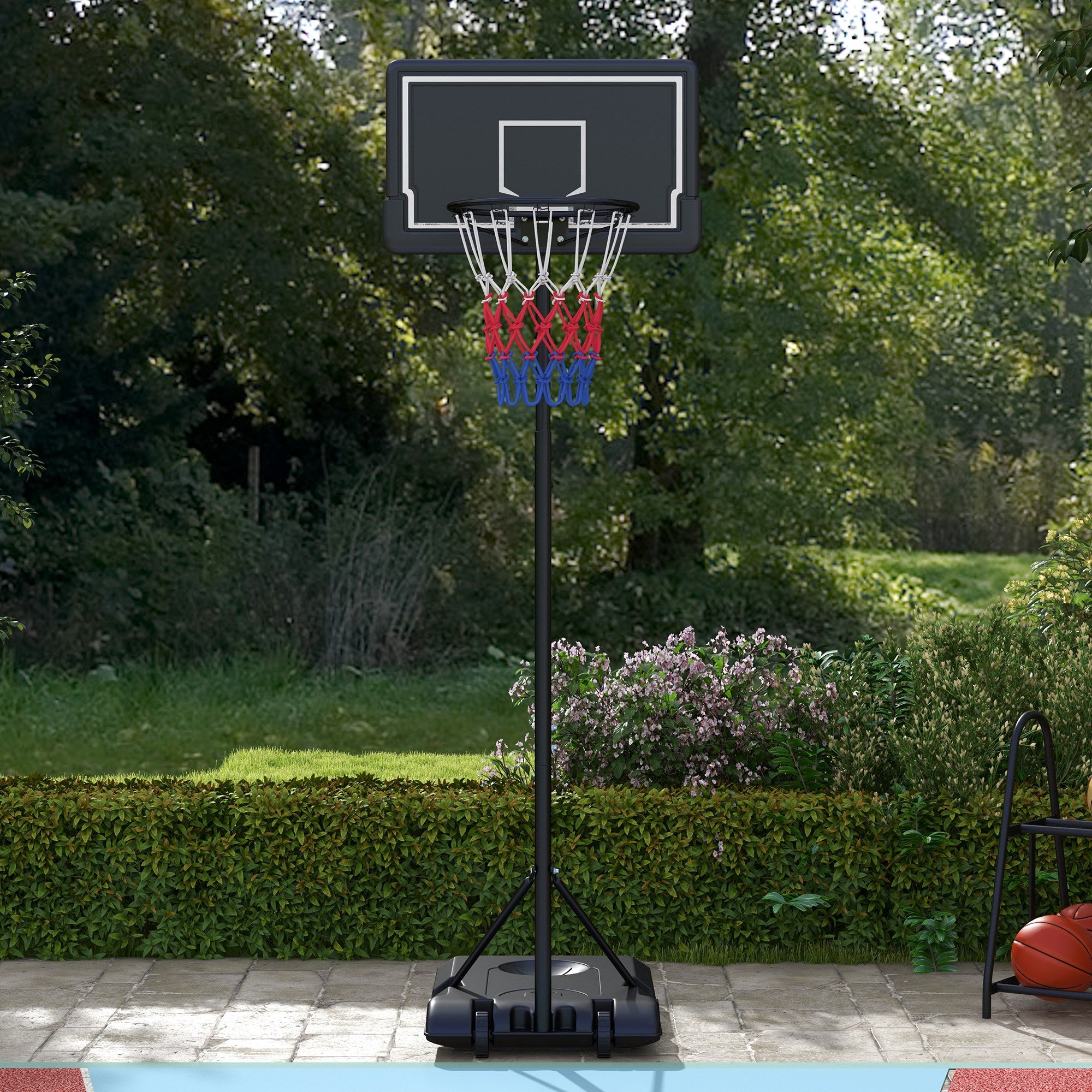 Basketball Hoop, Adjustable 220-250cm Wheels Break-Resistant Backboard, with Stand