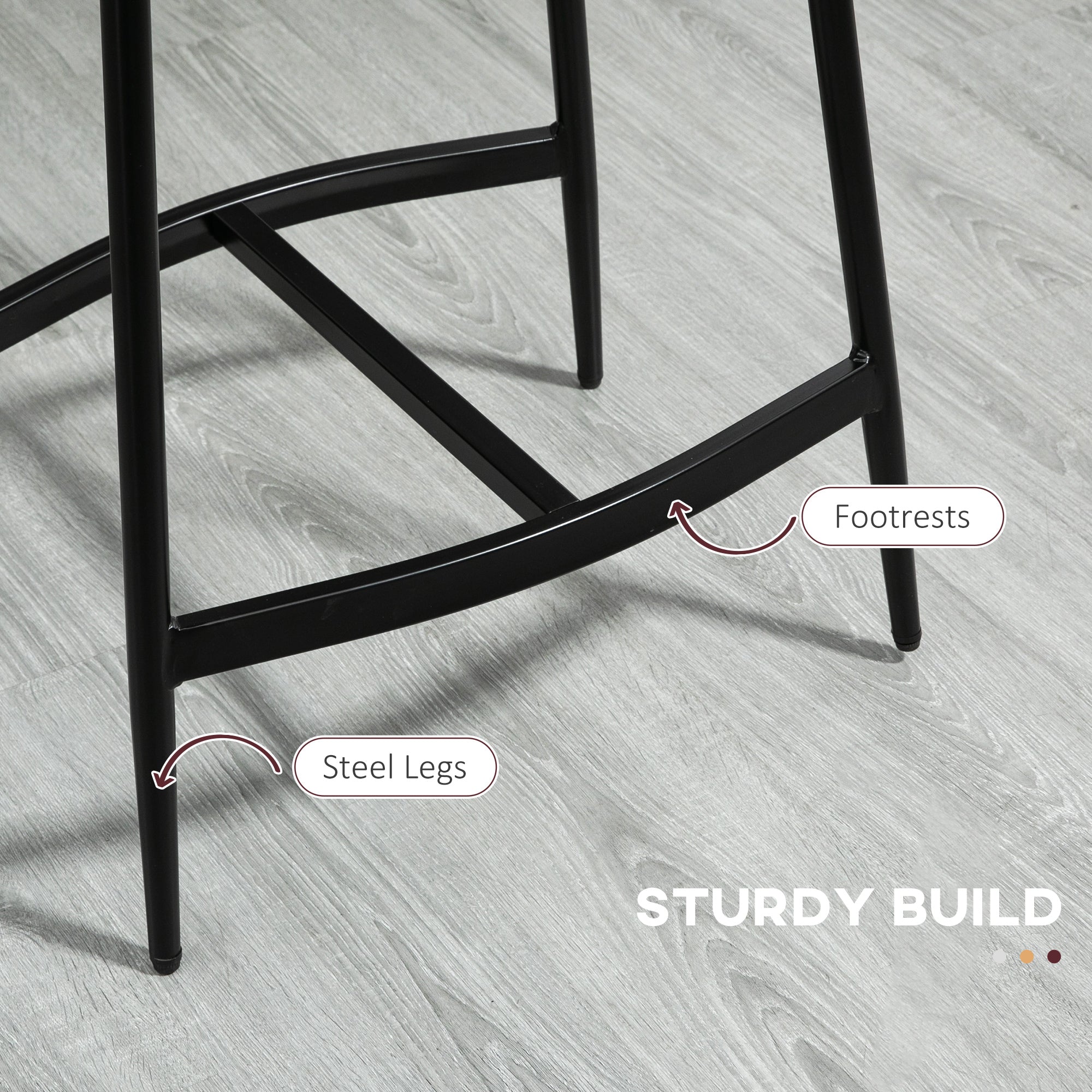 Breakfast Bar Stools Set of 2, Industrial Curved Seat Steel Frame, Microfibre Upholstered Grey