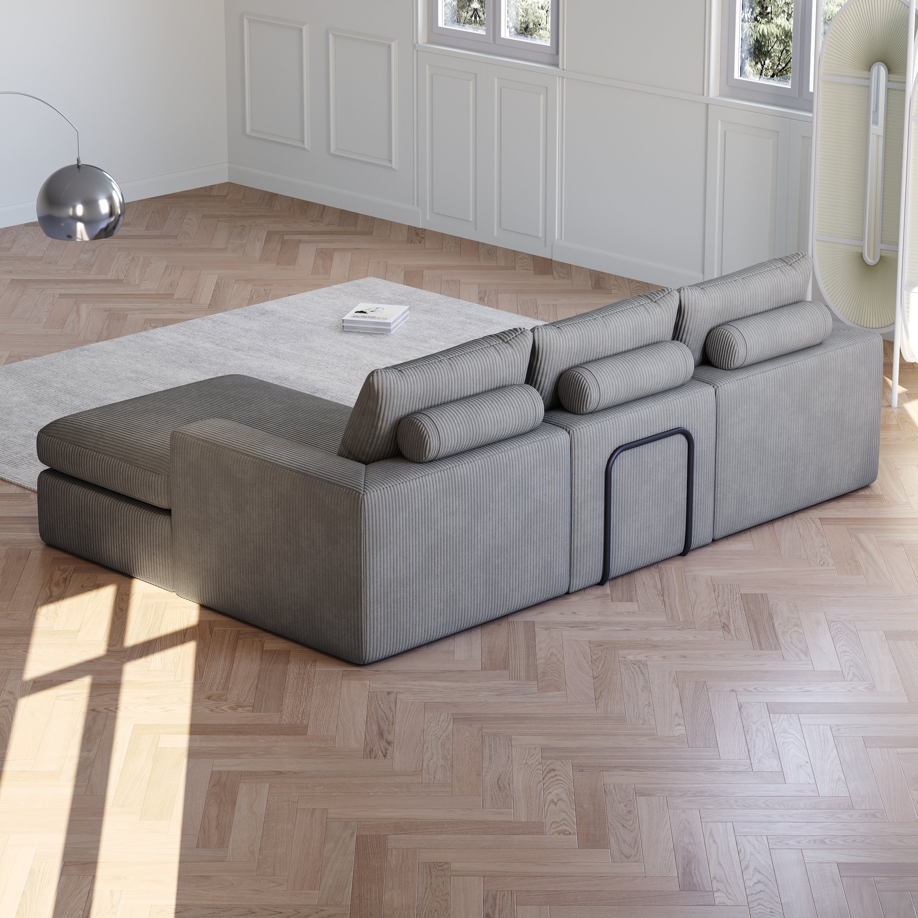 Boneless Couch with Chaise, L-shaped Modern Upholstered Corduroy