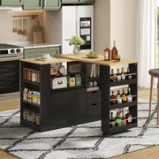 Kitchen Island with Extendable Worktop and Storage Drawers, Wood Look