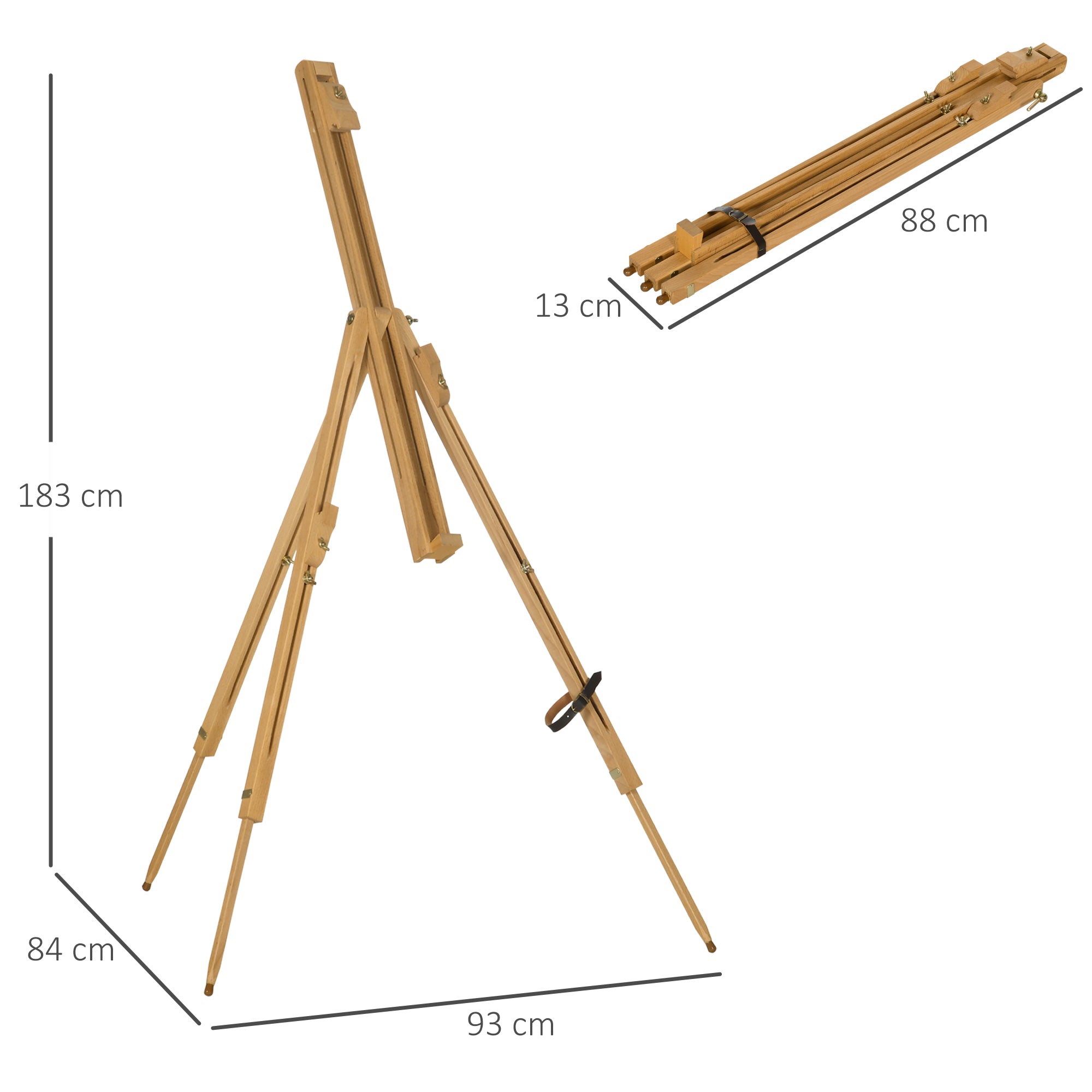 Easel - Foldable Tripod, Height-Adjustable up to 107cm - Beechwood