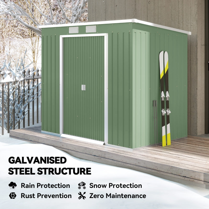 Garden Shed 7x4ft Galvanised Steel with Foundation Kit Green