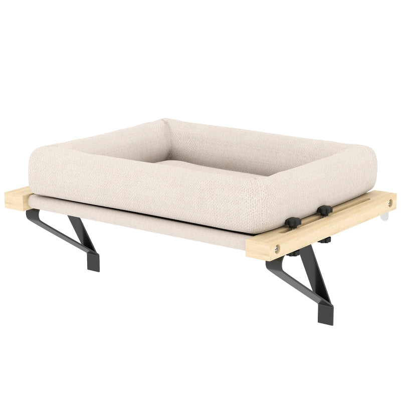 Cat House for Windowsills/Radiators, Cushion, Wooden Frame, White