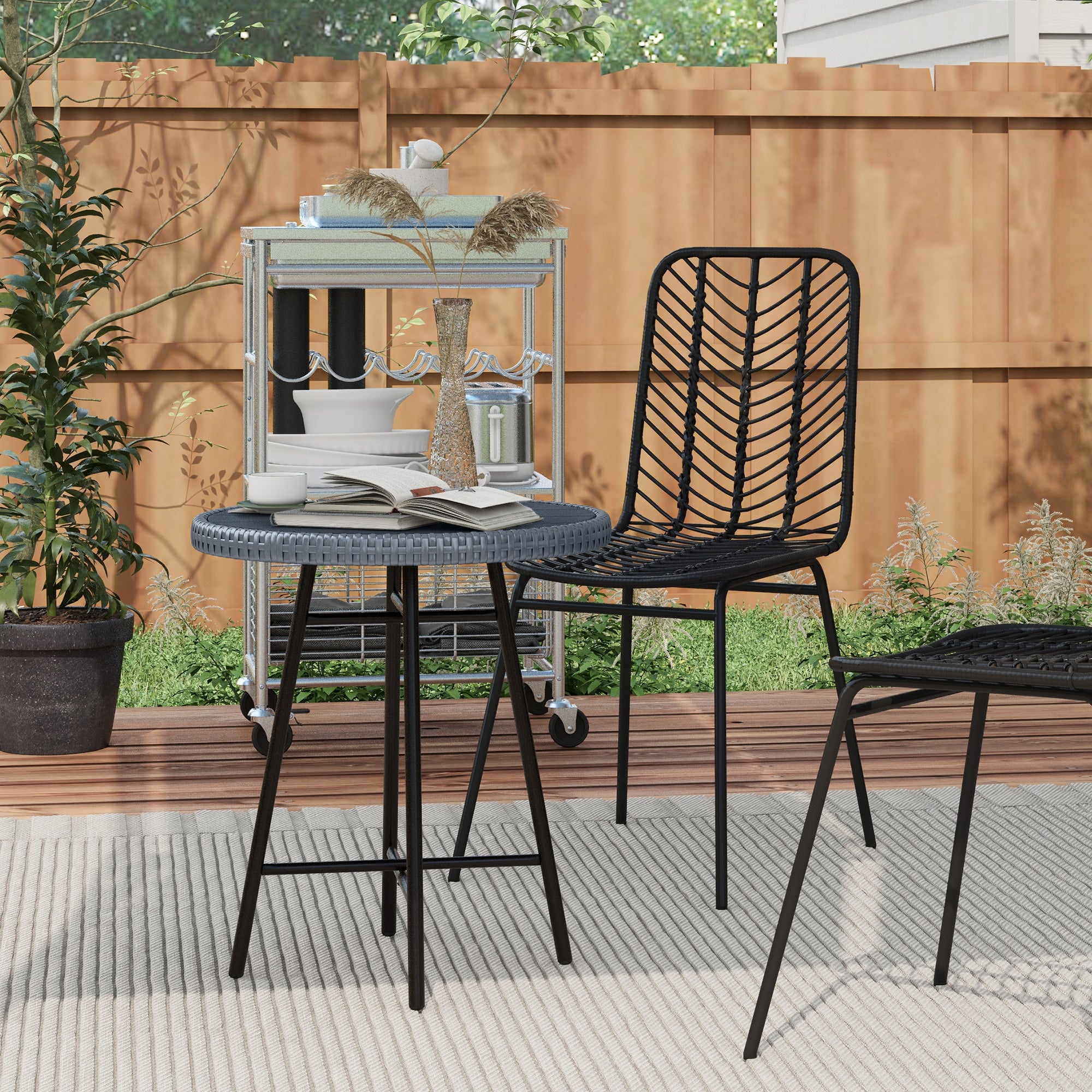 Rattan Side Table Outdoor Border Grey