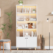 Bookshelf with Solid Wood Legs and LED Ambient Light, White