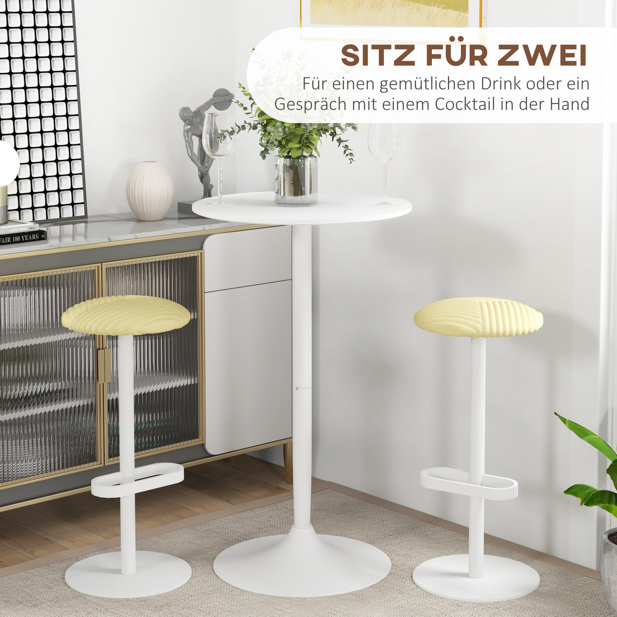 Bar Table Round Ø60 cm Height Adjustable Steel White